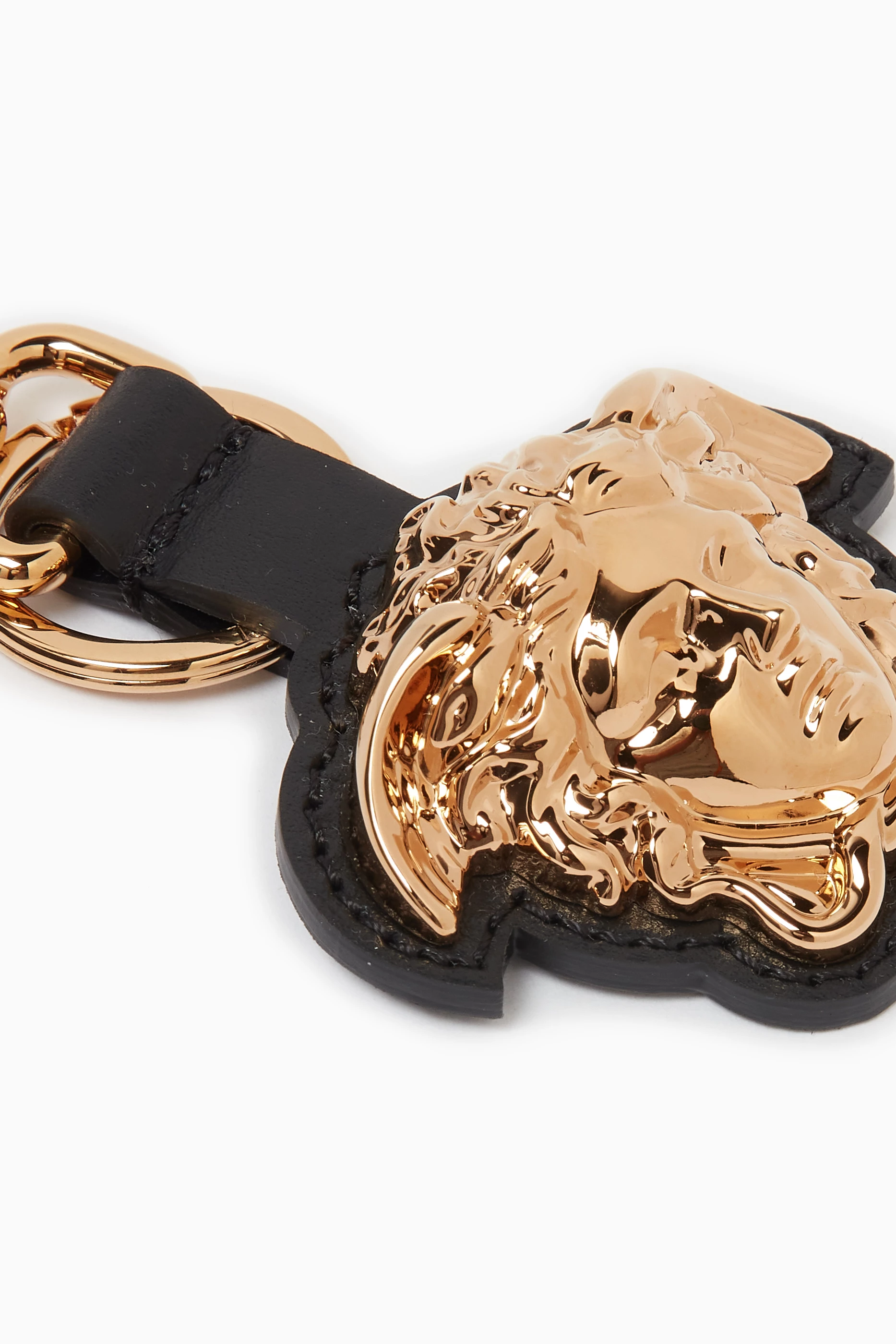 Buy Versace Black La Medusa Charm Keychain in Leather For