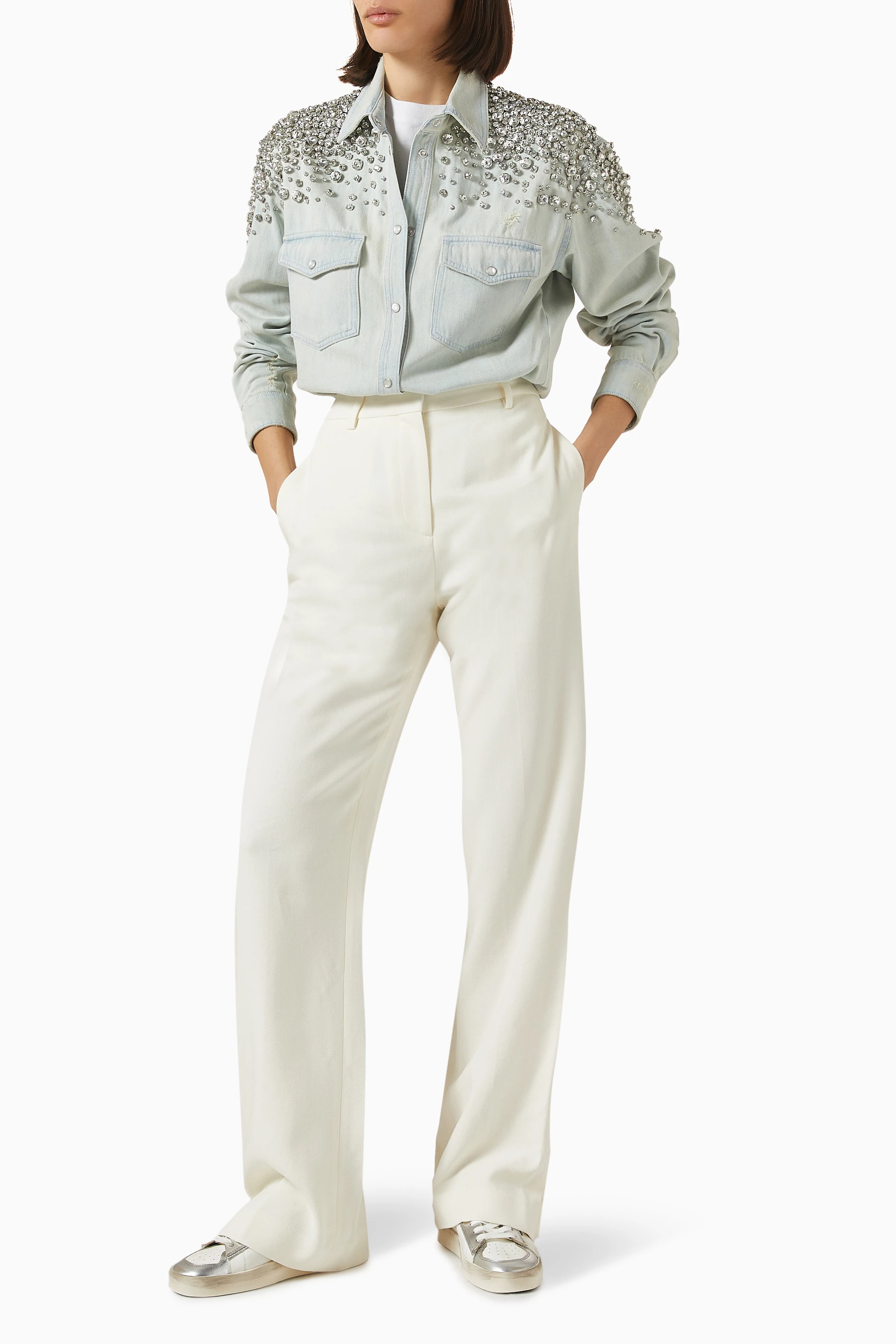 Buy GOLDEN GOOSE Blue Becca Cabochon Crystal Boyfriend Shirt in 