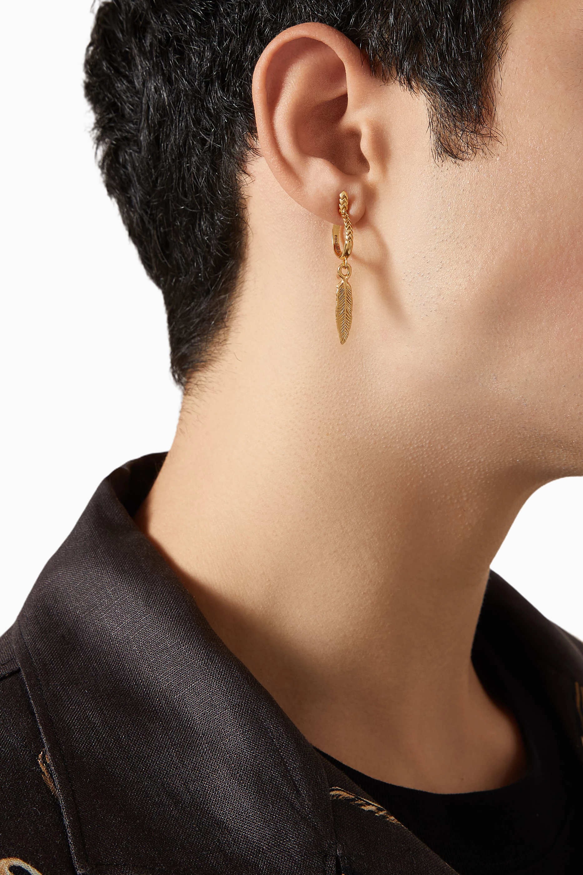 Buy Emanuele Bicocchi Gold Feather Hoop Single Earring in