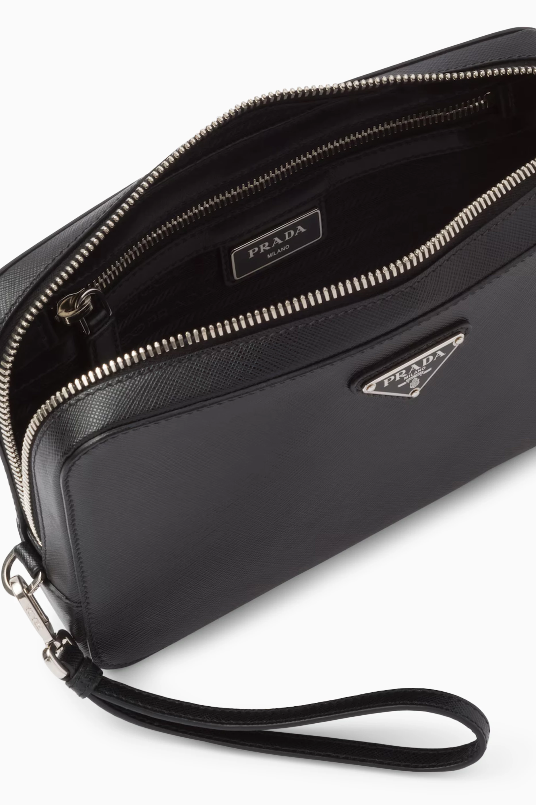 Buy Prada Black Wristlet Clutch in Saffiano Leather For Men Online