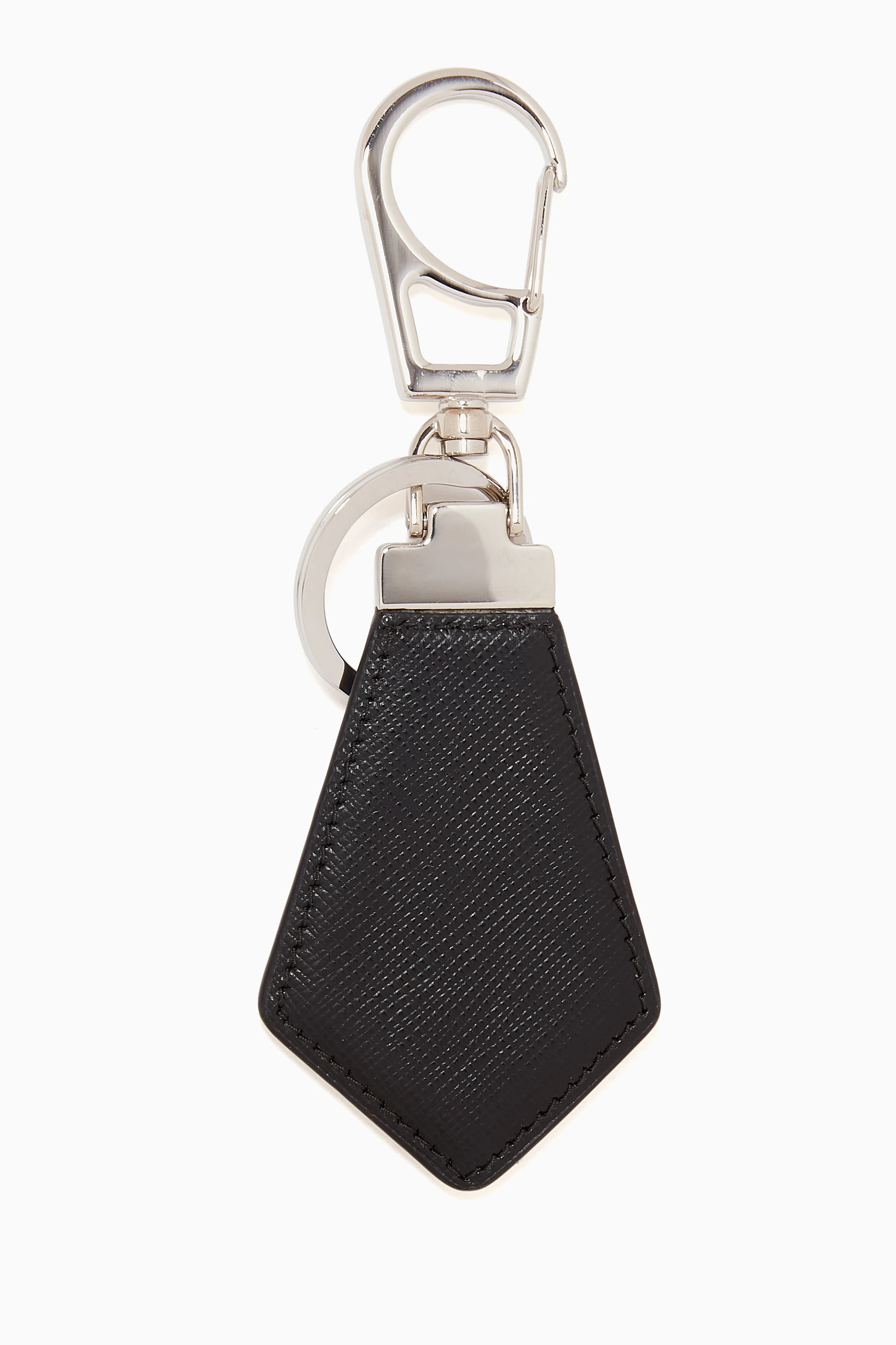 Buy Prada Black Saffiano Leather Logo Key Ring For Men Online