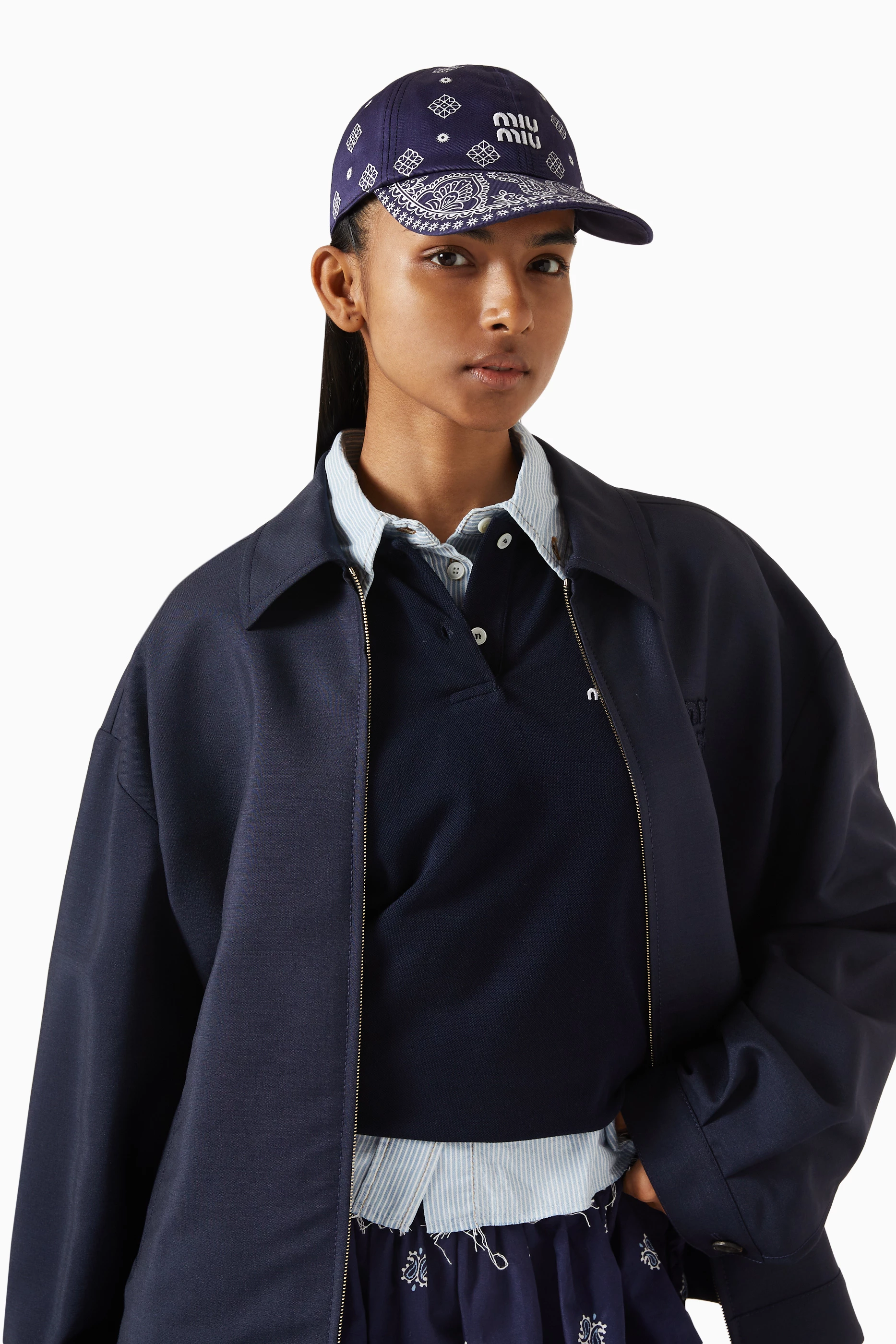 Buy Miu Miu Blue Bandana-print Baseball Cap in Cotton For  display picture 2