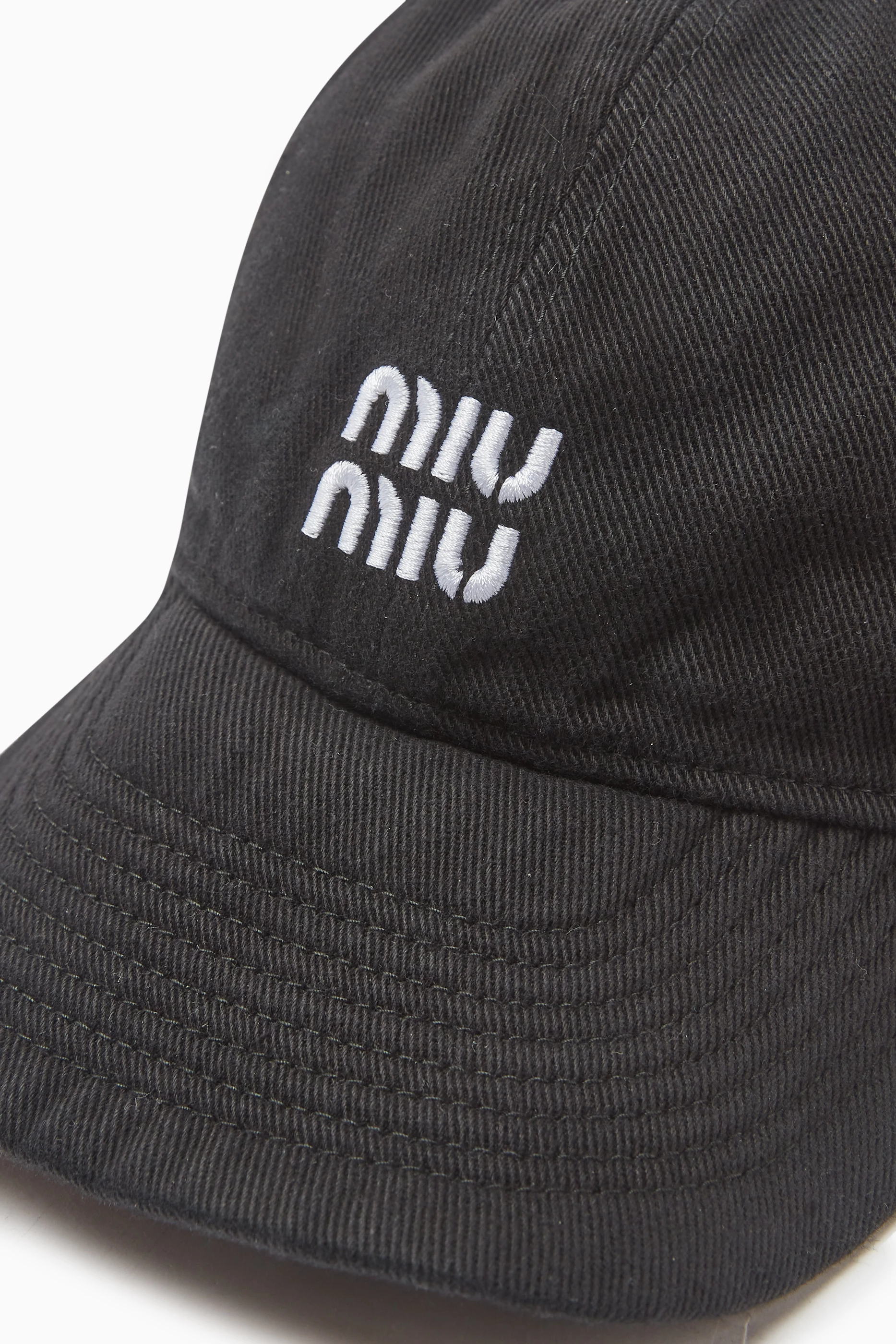✨Miu Miu Black Baseball Cap White Embroidered Logo Streetwear MIU MIU Drill Baseball Cap Cotton(2 Colors) | LONDONKELLY  main image 2