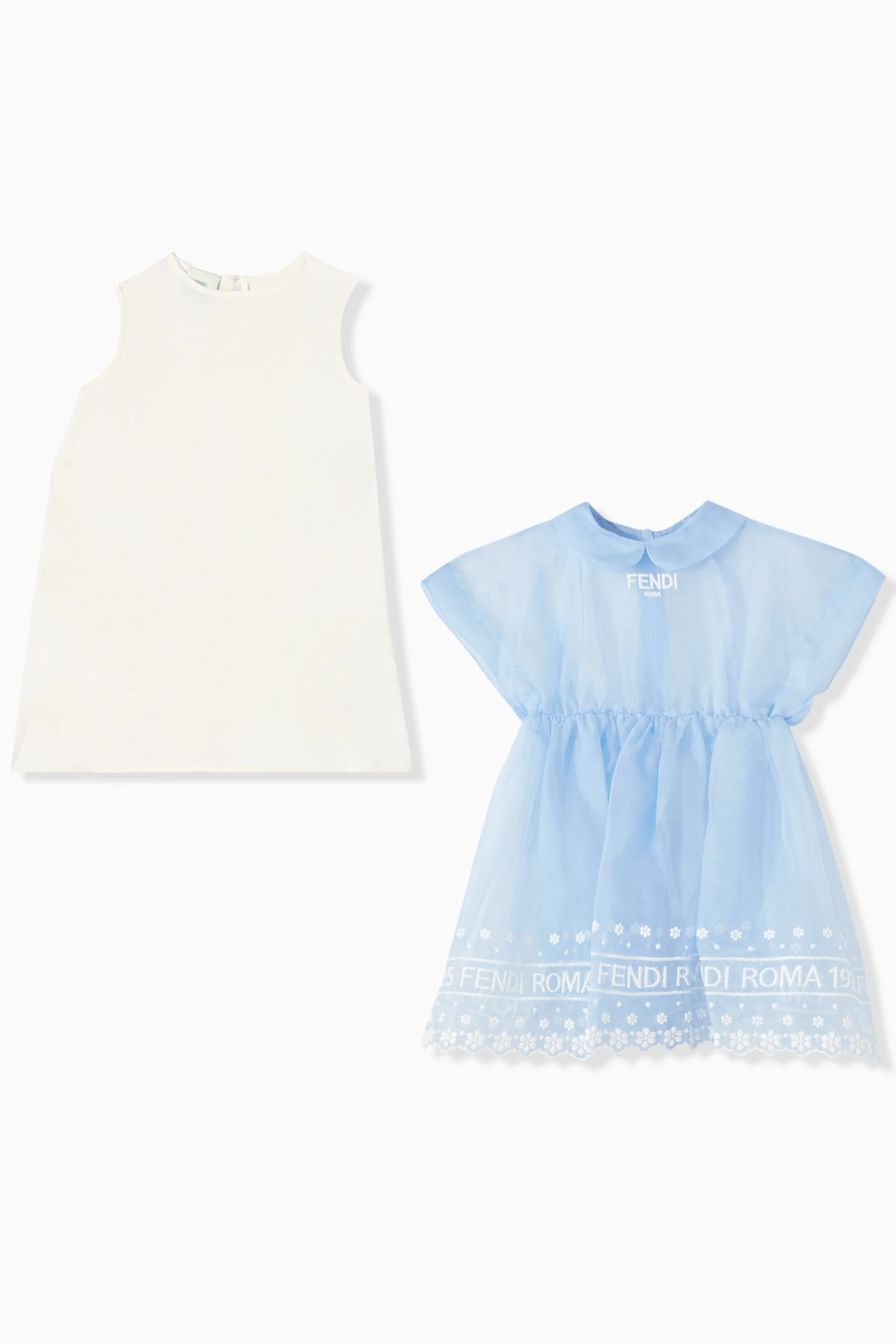 Buy Fendi Blue Logo-embroidered Dress in Silk-organza For Baby Girls Online  | Ounass Saudi