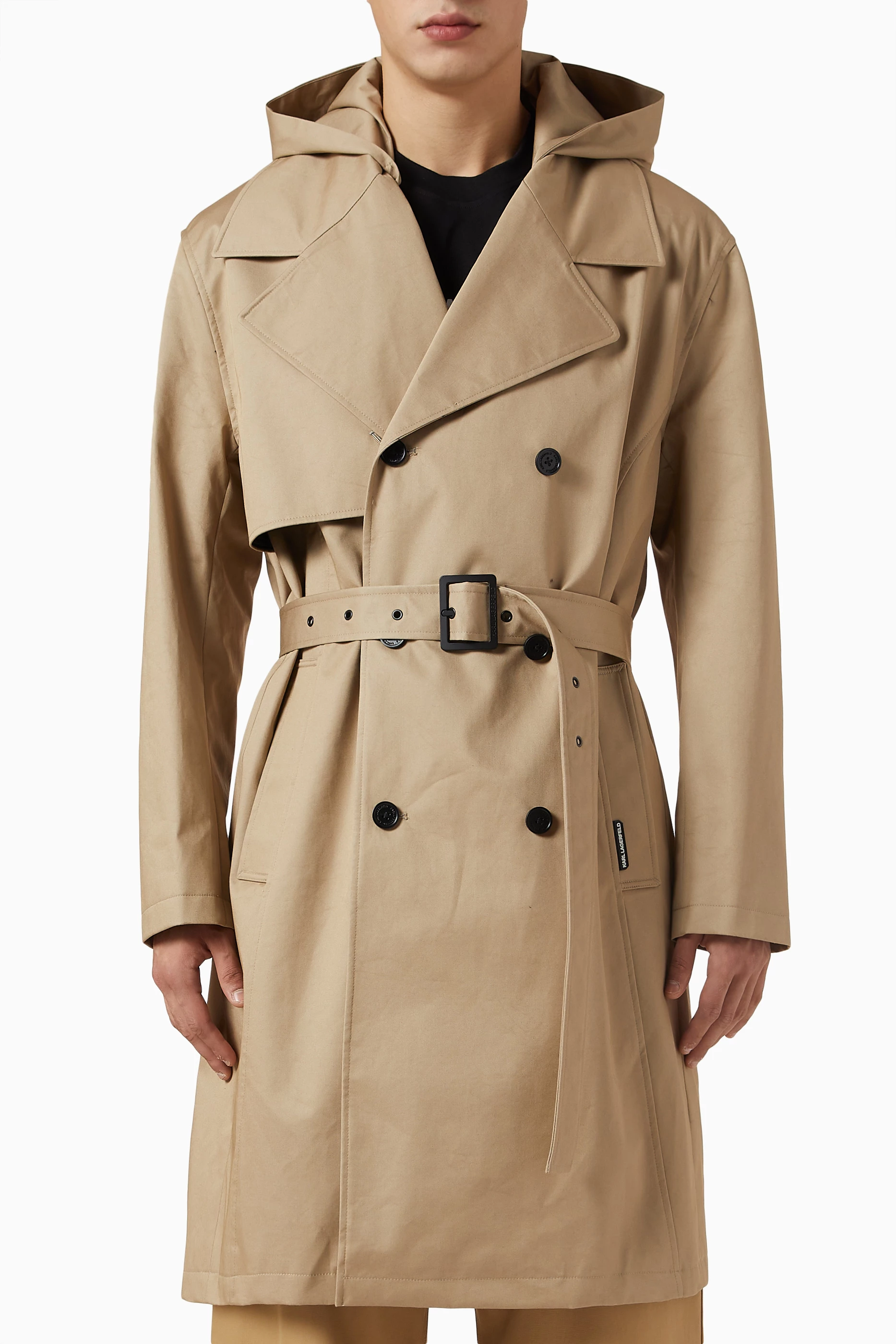 Buy KARL LAGERFELD Neutral Hooded Trench Coat in Cotton For Men