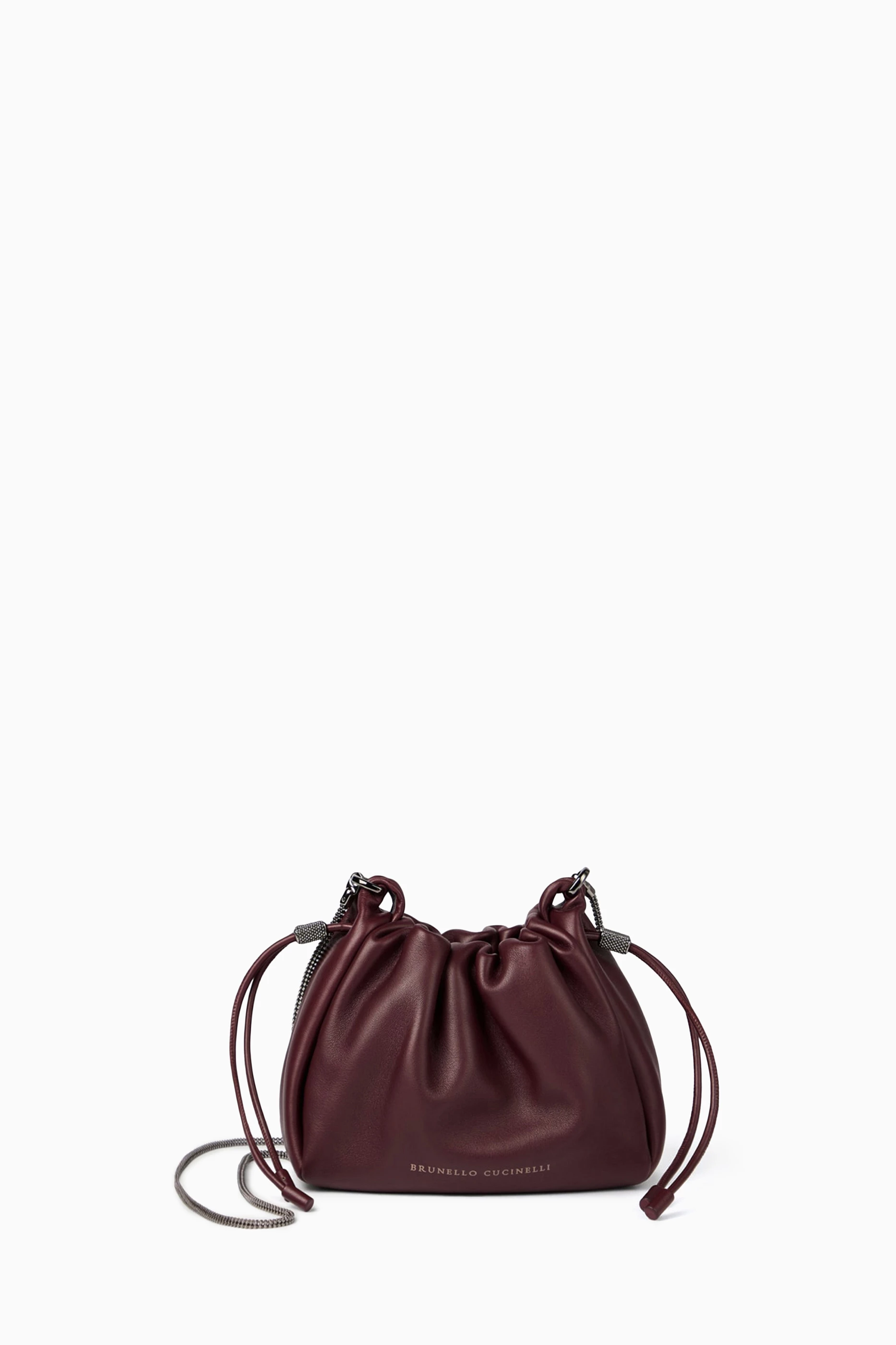 Buy Brunello Cucinelli Red Mini Mellow Bucket Bag in Leather