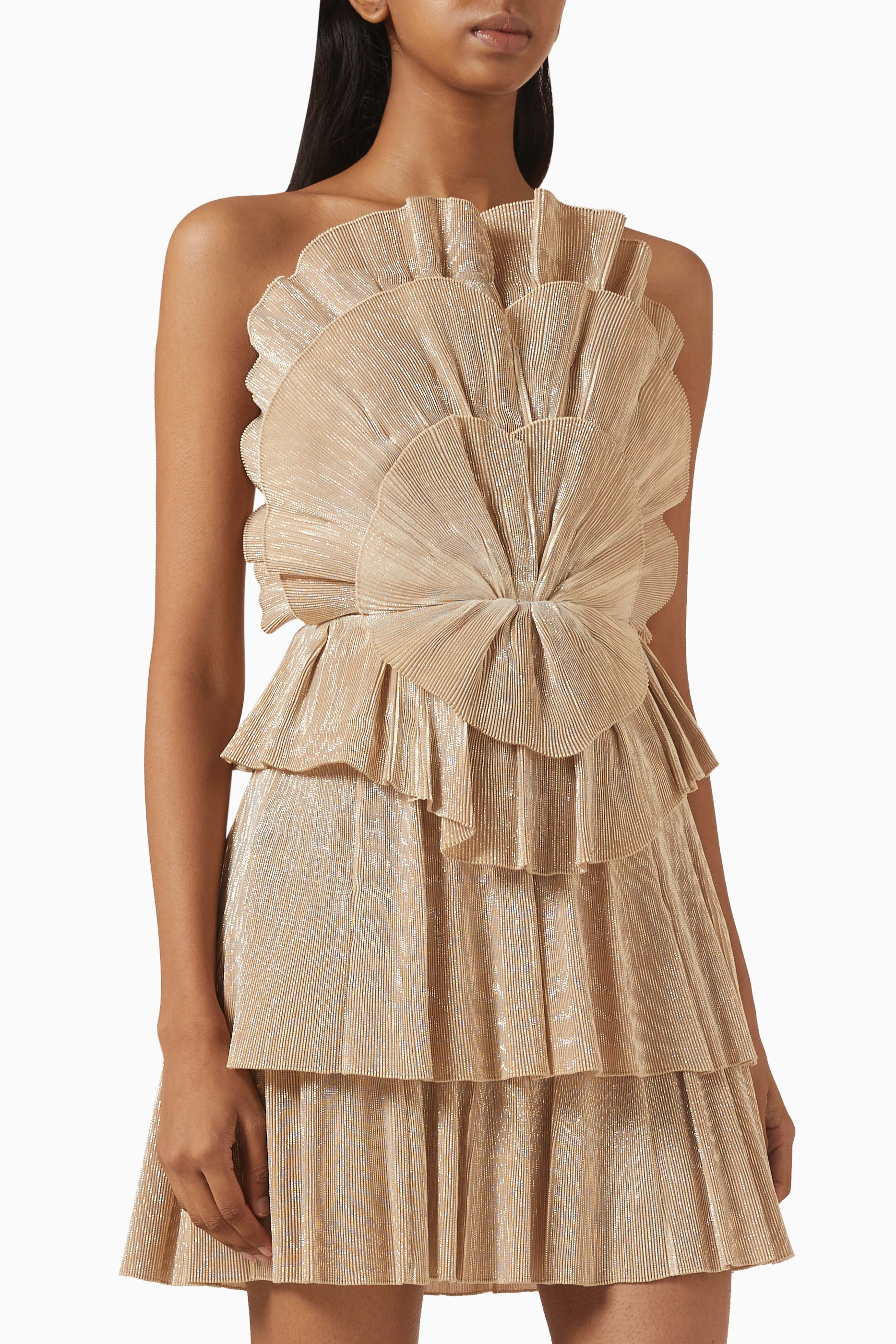Buy Aje Gold Kyra Tiered Frill Mini Dress For Women Online | Ounass Saudi