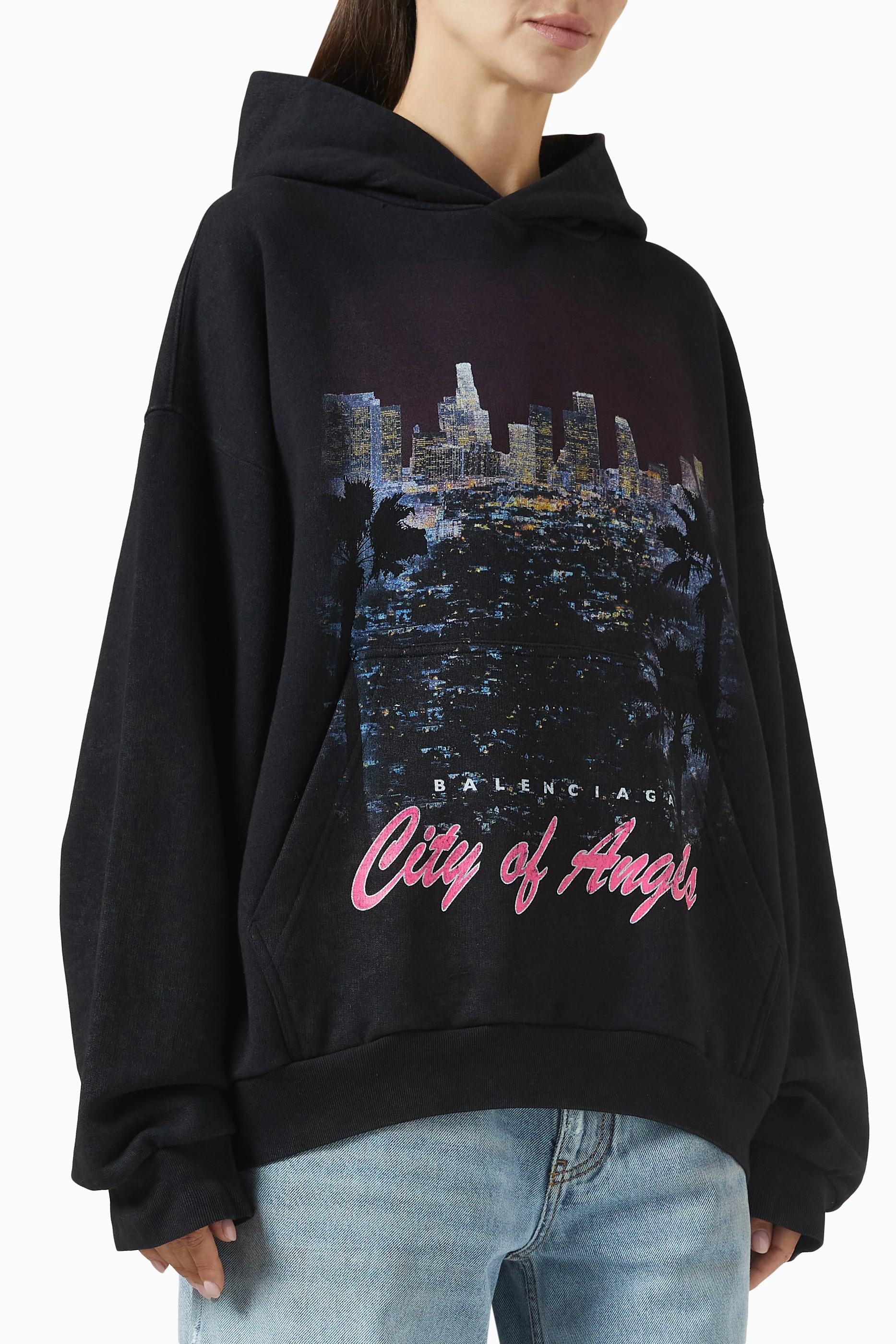 Buy Balenciaga Black Unisex City Of Angels Zip-up Hoodie in Cotton 