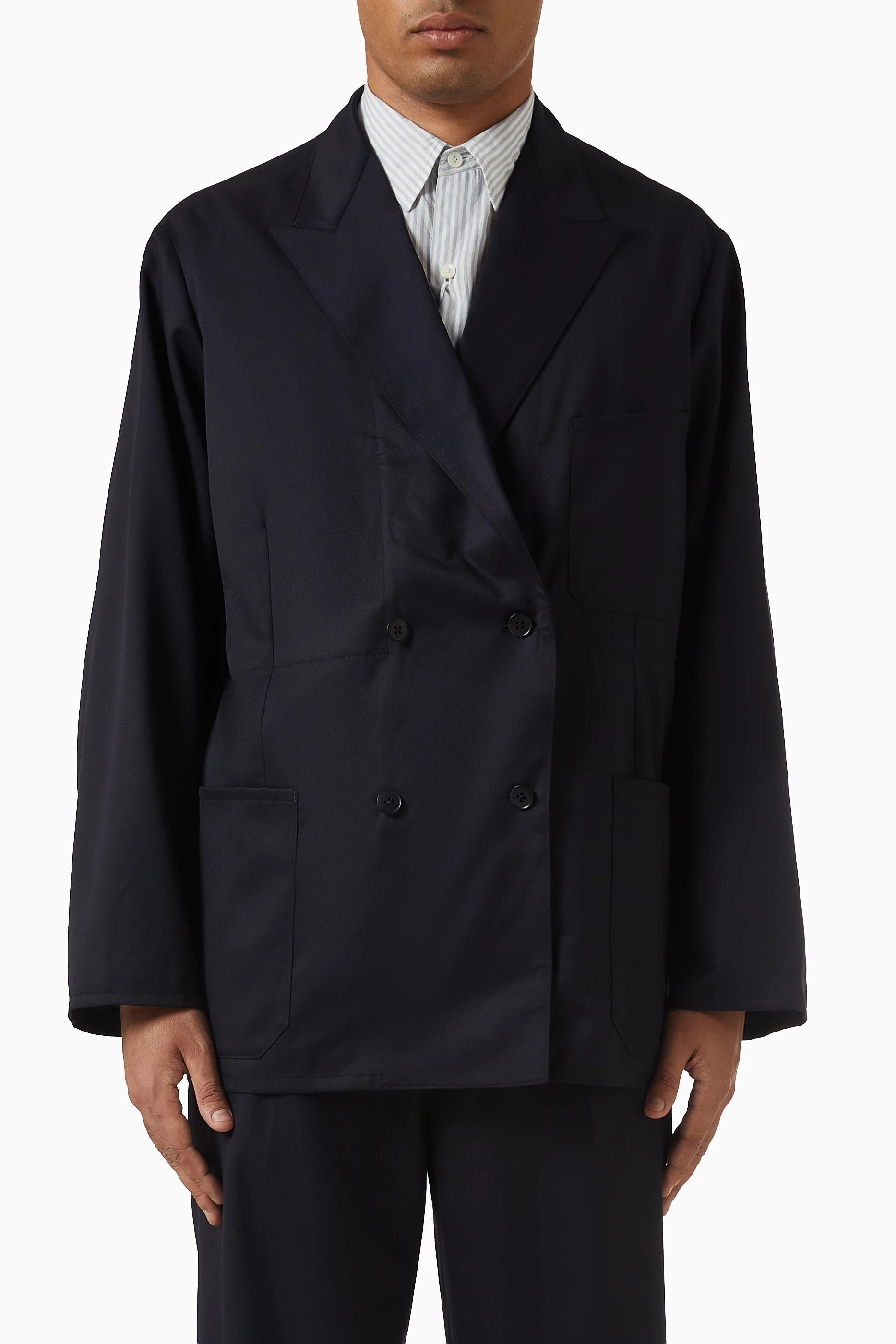 Buy Kaptain Sunshine Blue Take Easy Double-breasted Jacket in Wool