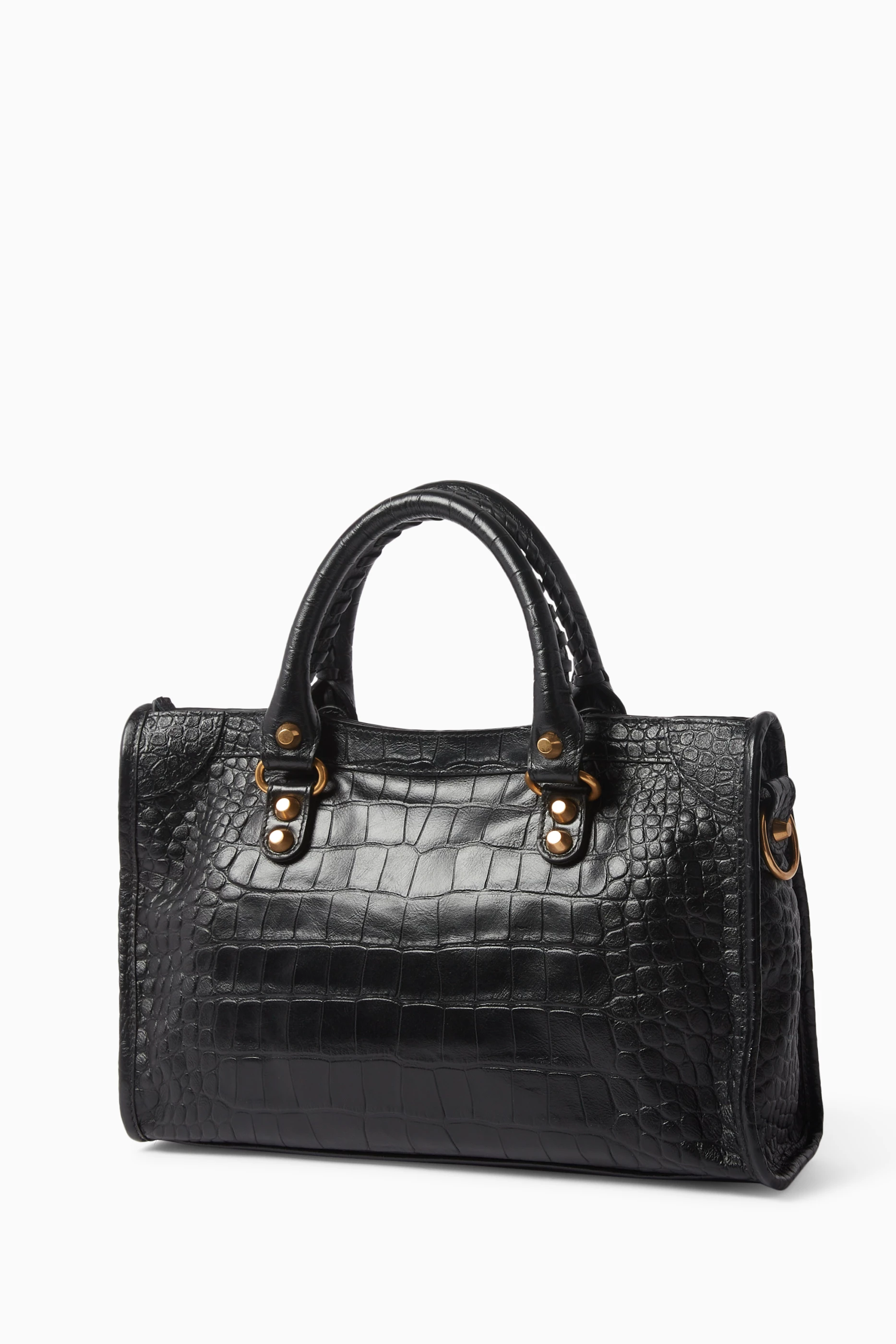 美品 BALENCIAGA CROCO HAND 2WAY BOSTON BAG Buy Balenciaga Black Small Le City Bag in Croc-embossed Calfskin