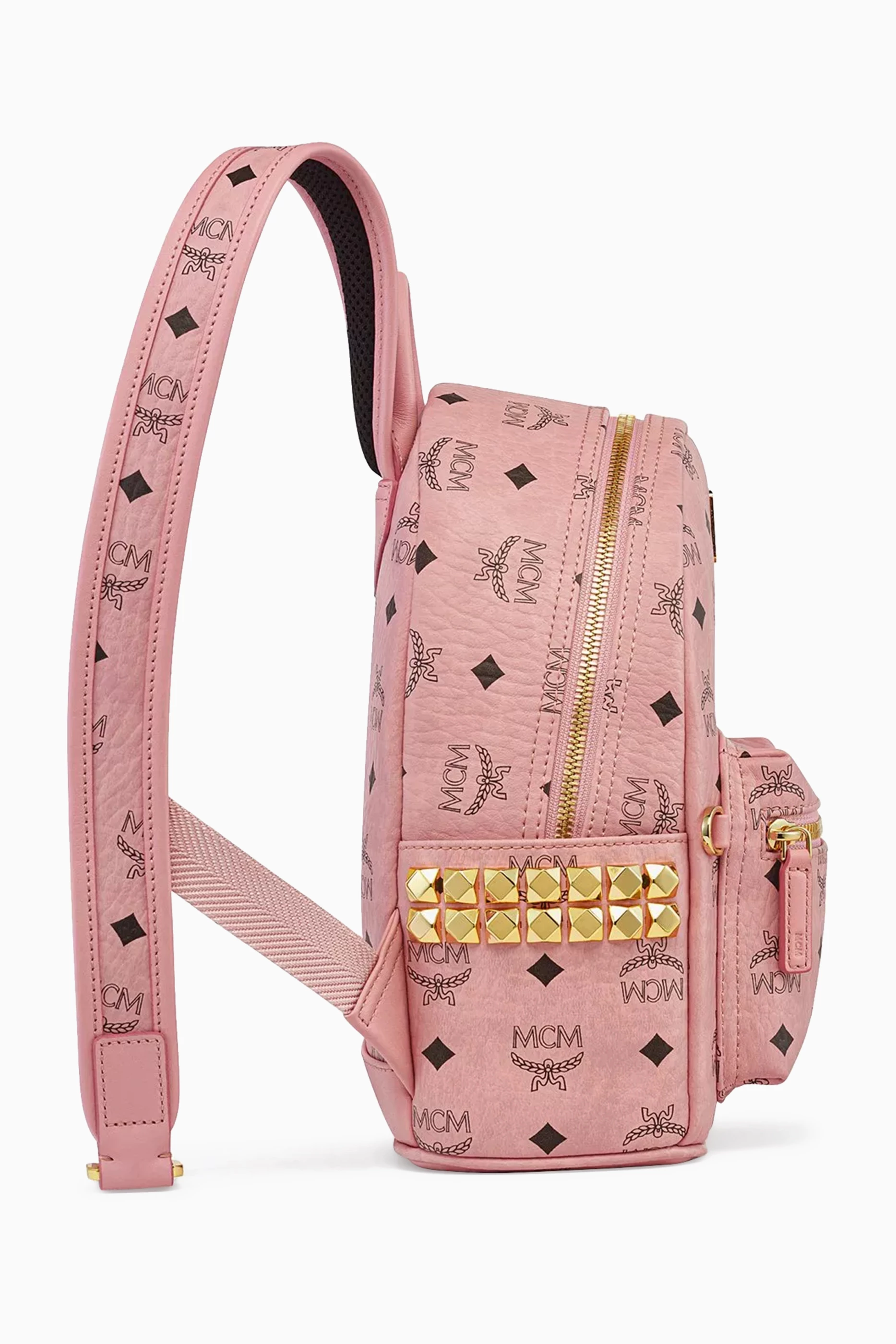 Buy MCM Pink Mini Stark Side Studs Backpack in Visetos For Women