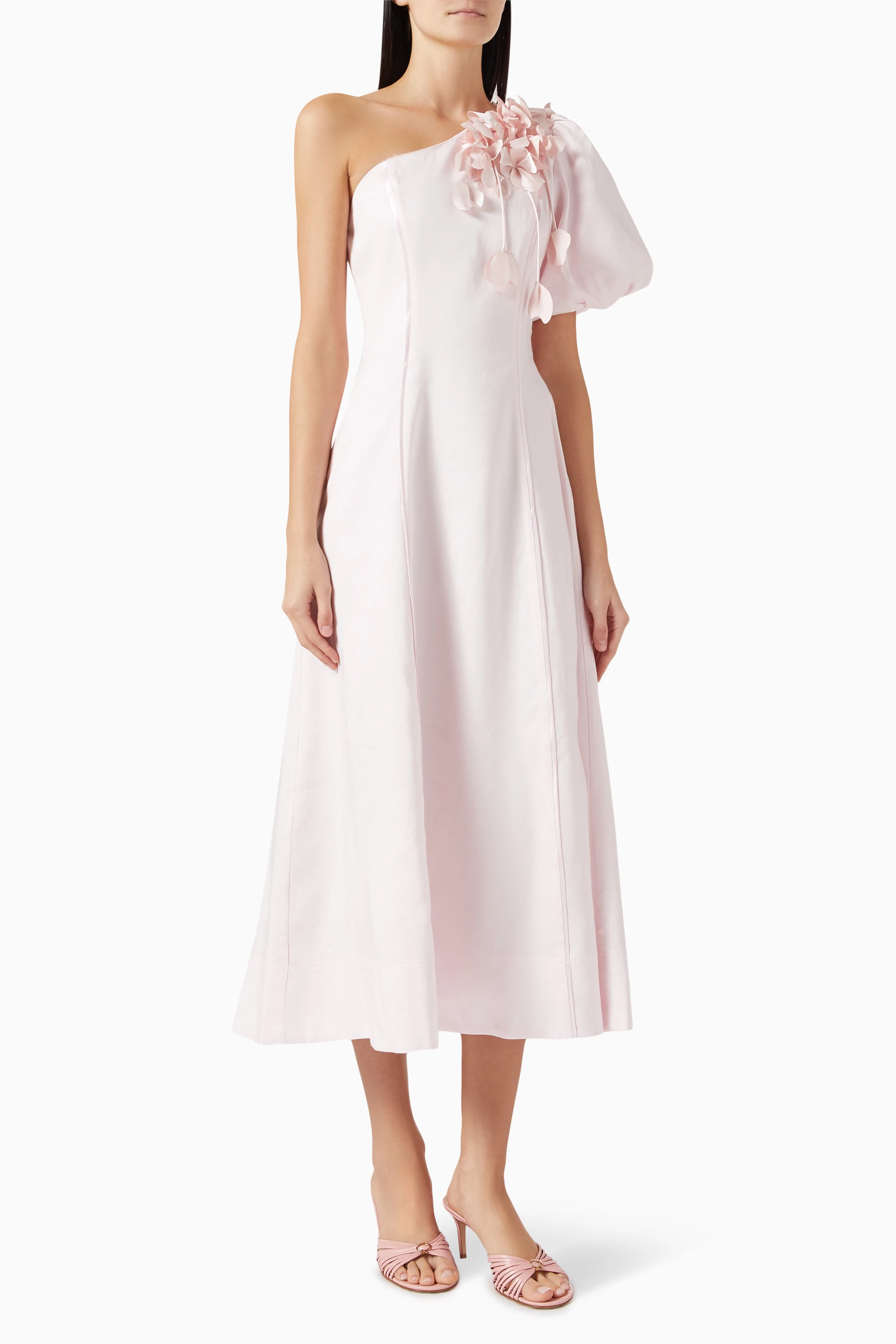 Buy Aje Pink Camille Midi Dress in Linen-viscose For Women Online