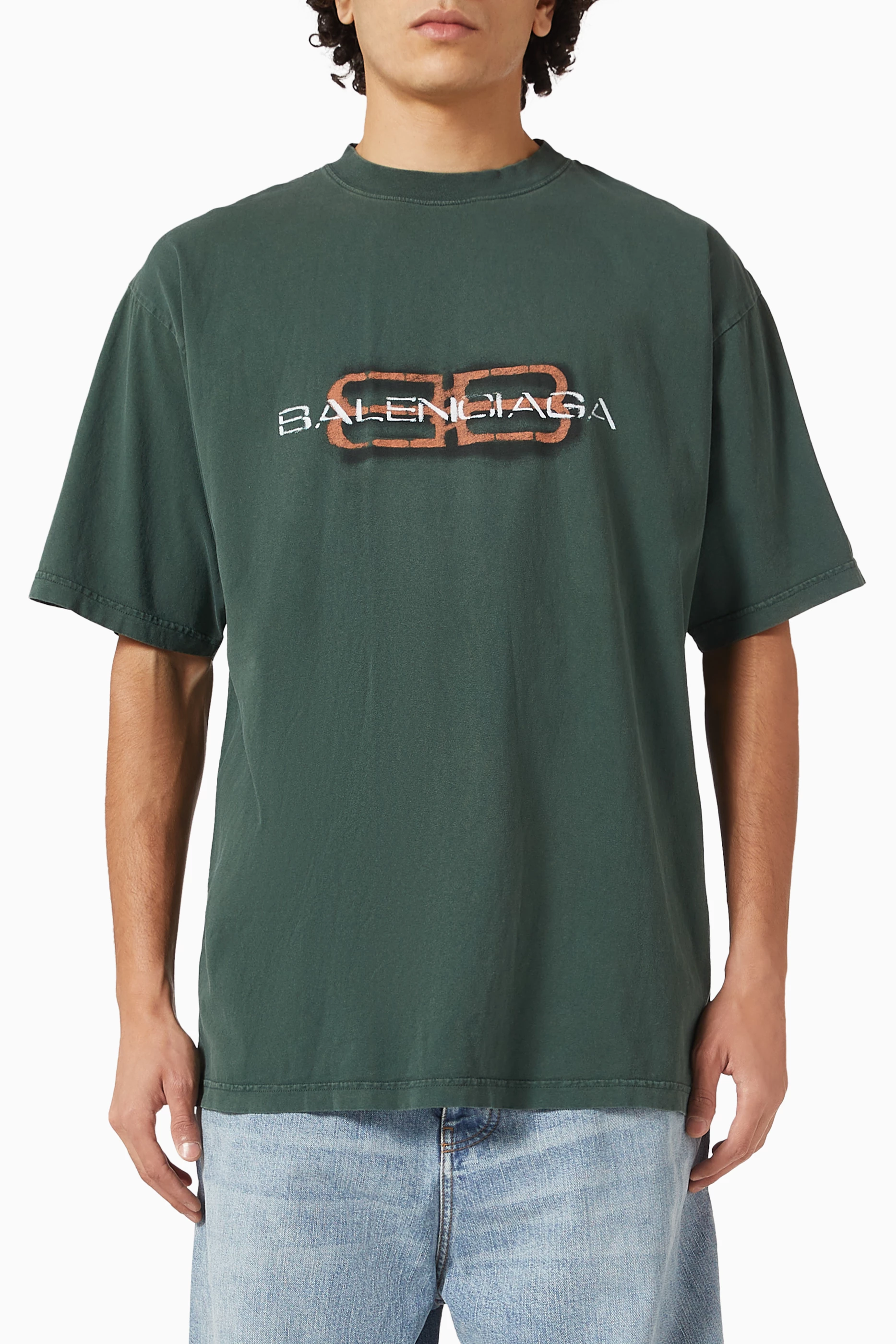 Buy Balenciaga Green BB Icon Stencil Medium-fit T-shirt in Dry 