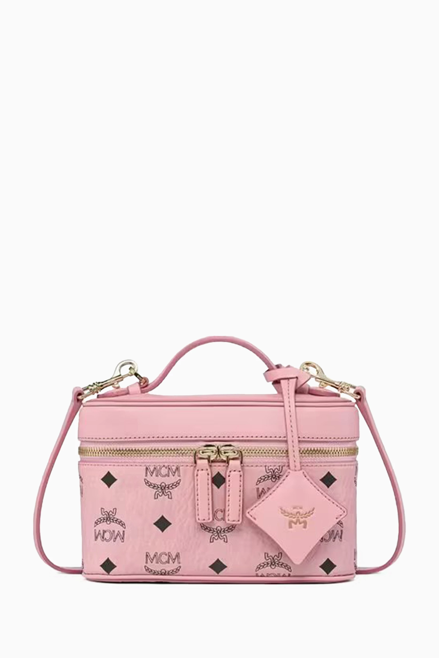 Buy MCM Pink Mini Aren Vanity Case in Visetos Canvas For Women