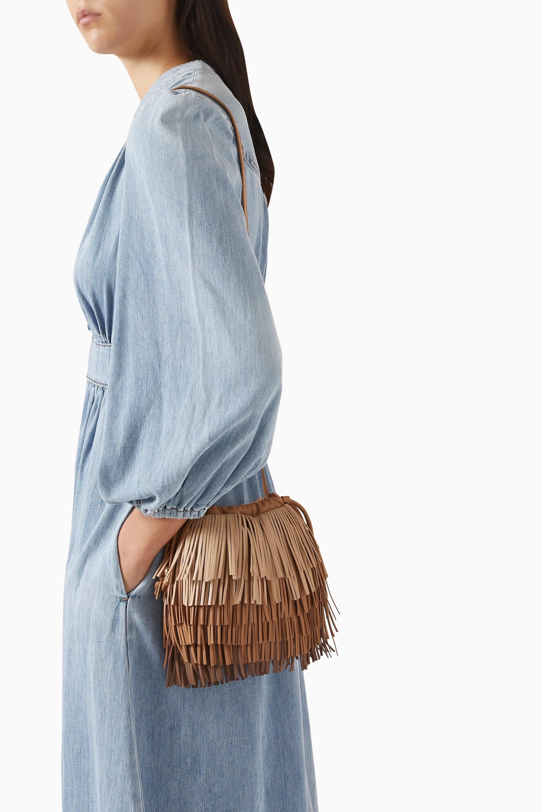 Buy Zimmermann Neutral Fringe Crossbody Bag in Sheep Leather For