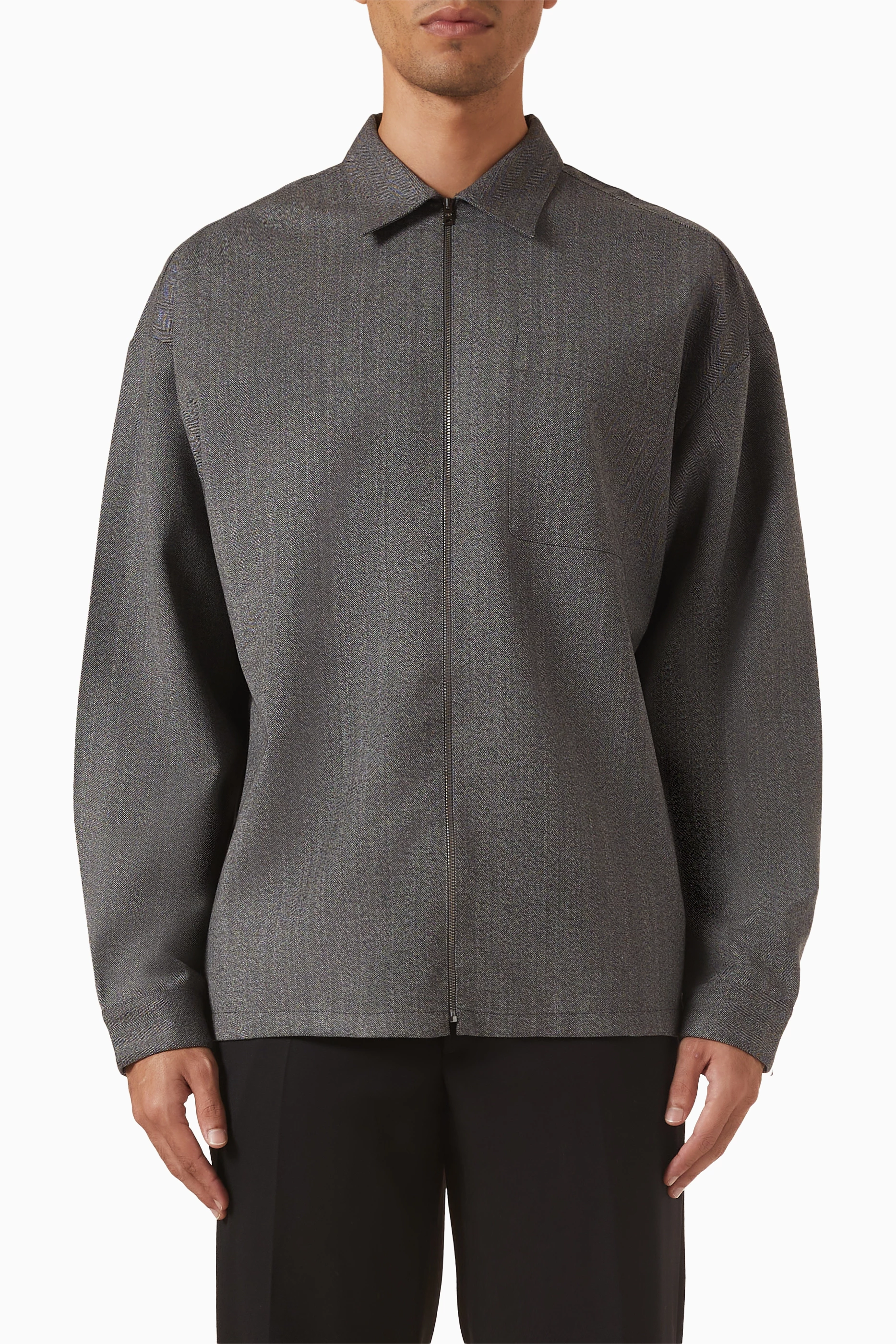 Buy Prada Grey Zip Shirt in Wool For Men Online | Ounass Saudi
