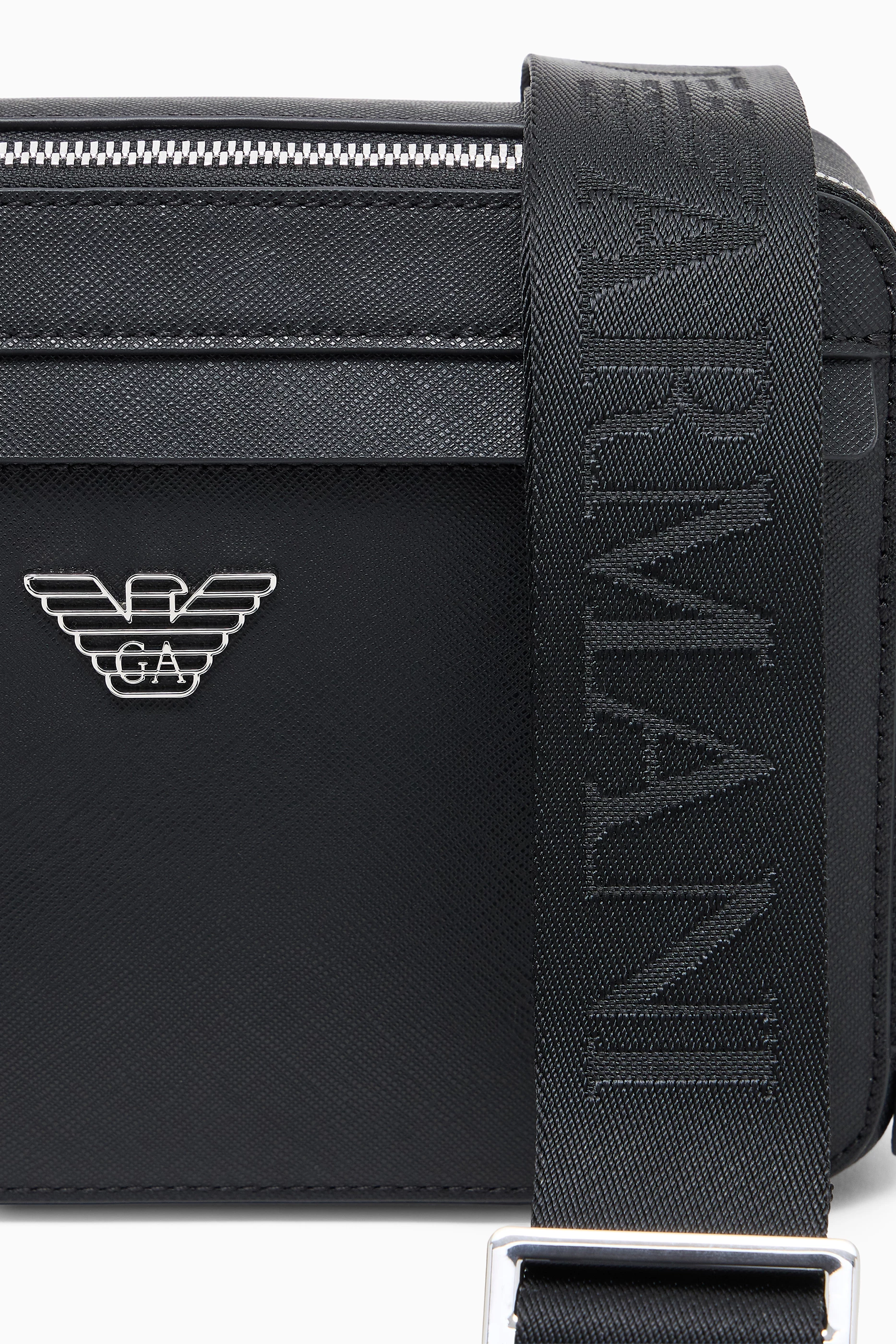 Buy Emporio Armani Black Mini Camera Bag in Regenerated Saffiano