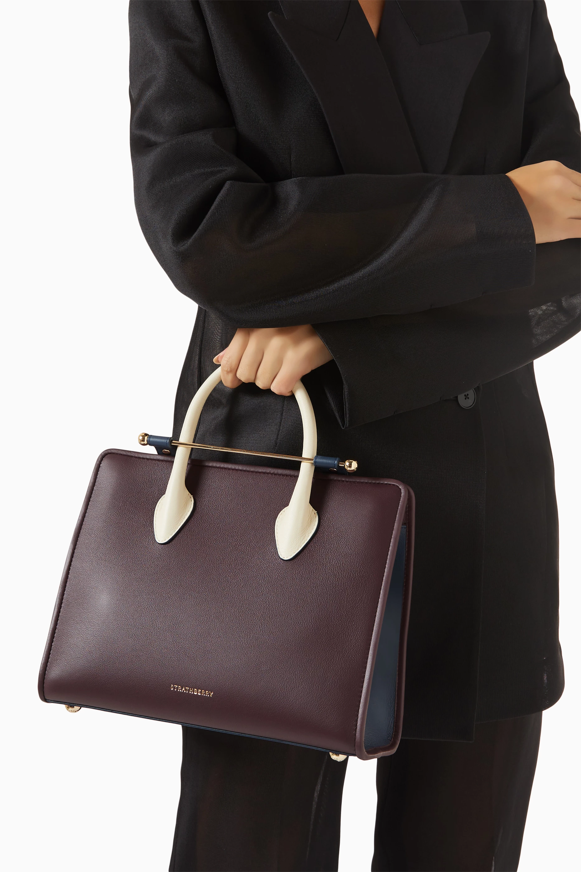 Buy Strathberry Burgundy Midi Tote Bag in Leather For Women Online 