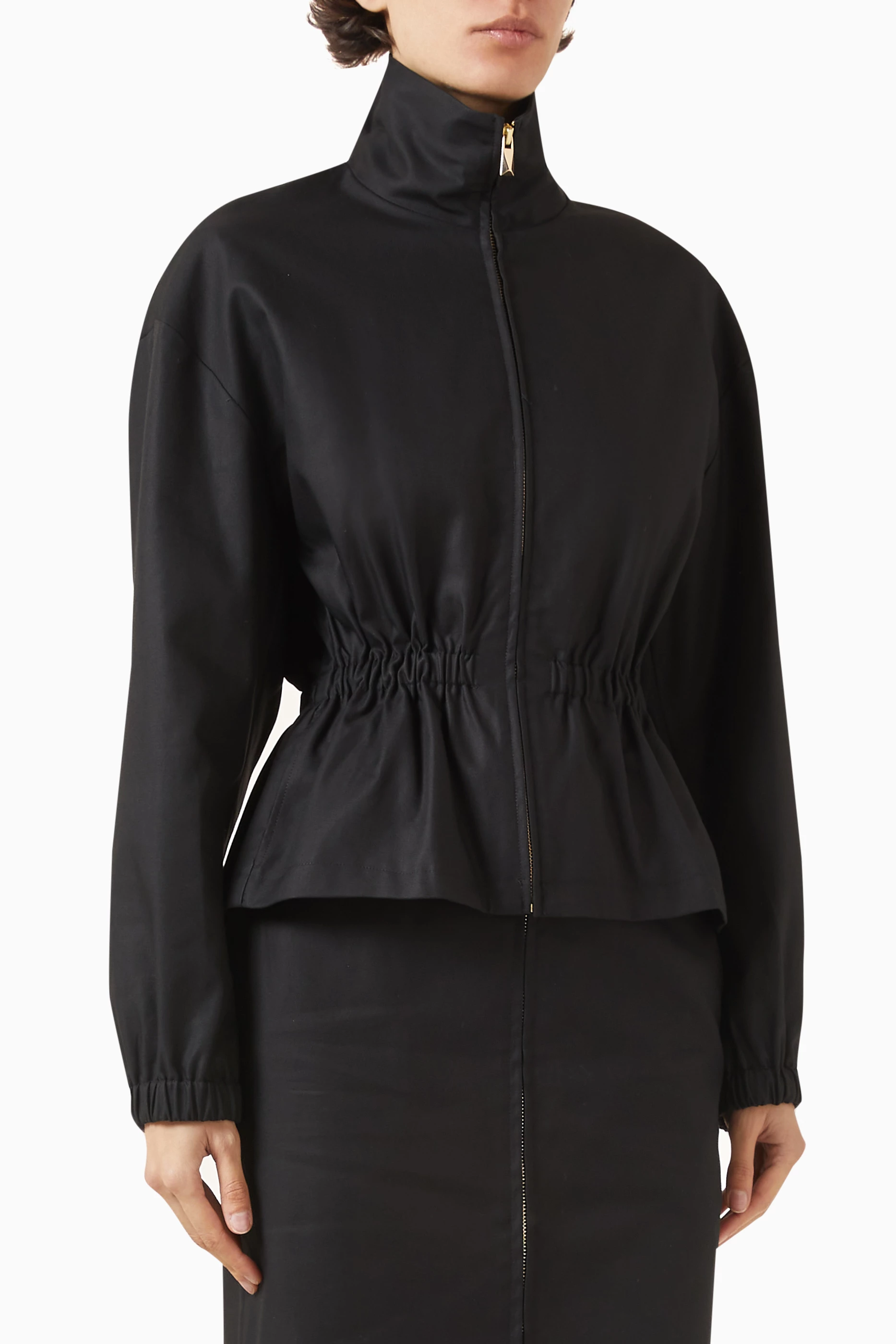 Buy Scanlan Theodore Black Funnel-neck Jacket in Double Cotton For