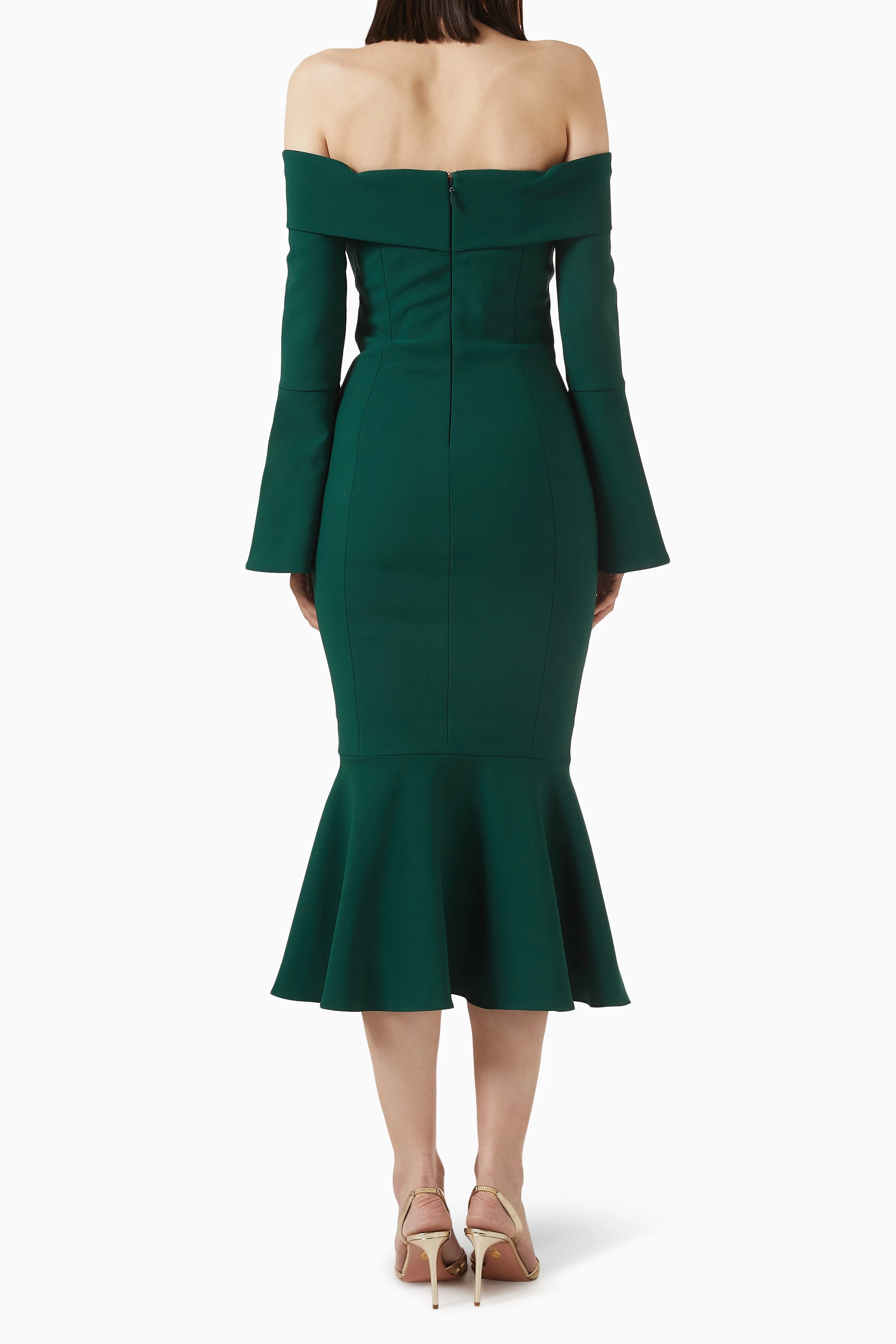 slim fit dress slacks LAVISH ALICE PLEATED ASYMMETRIC OFF SHOULDER MIDI DRESS – Arelia's Dream main image 1