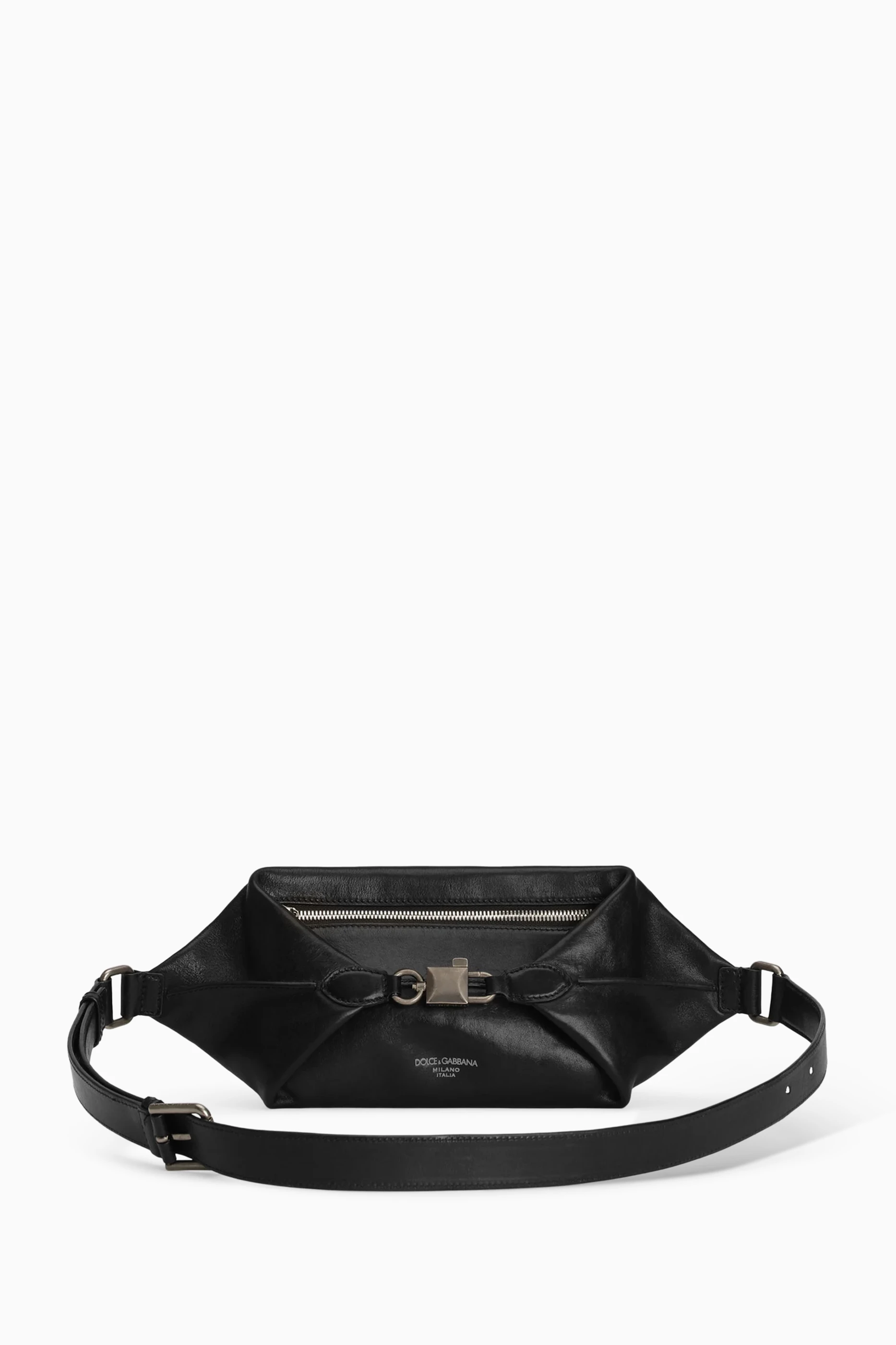 Buy Dolce & Gabbana Black Lock Belt Bag in Tempesta Leather For