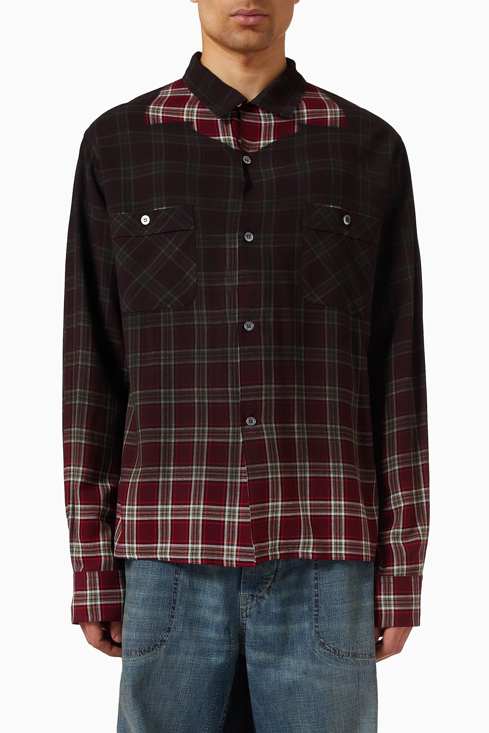 Buy Maison Margiela Blue Gradient Check Shirt in Viscose-rayon For