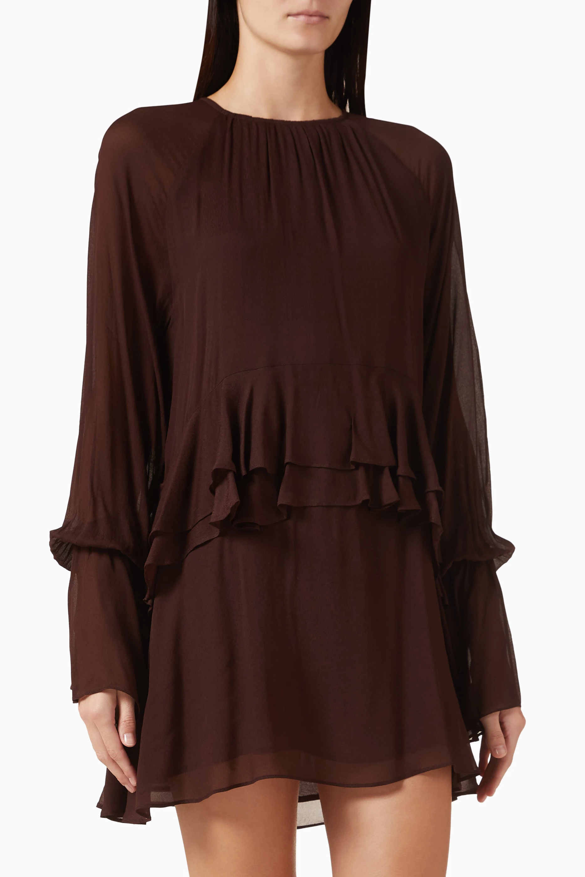brown slip dresses A'reve Lace Slip Dress Brown