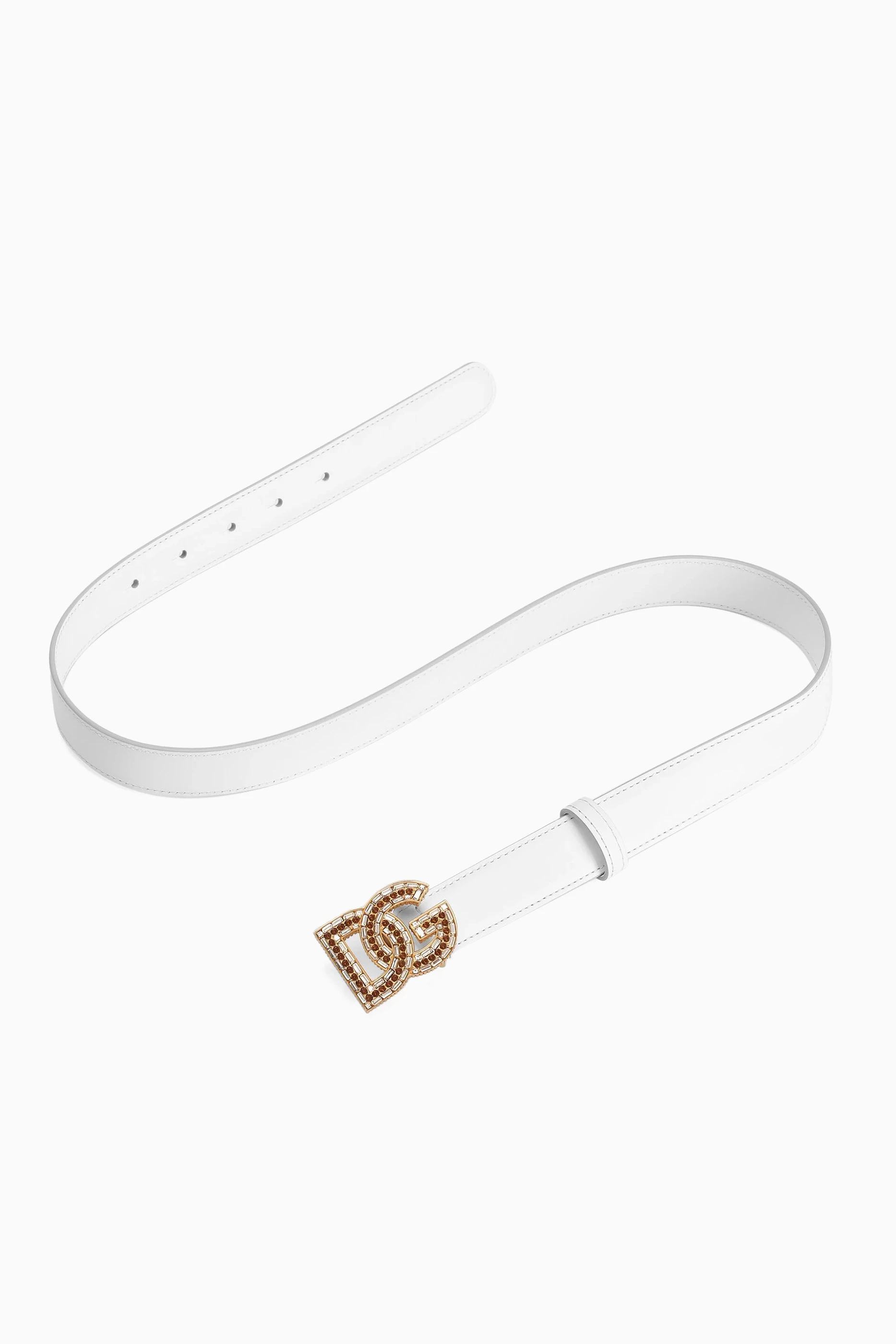 Buy Dolce & Gabbana White DG Crystal Logo Belt in Calf Leather For