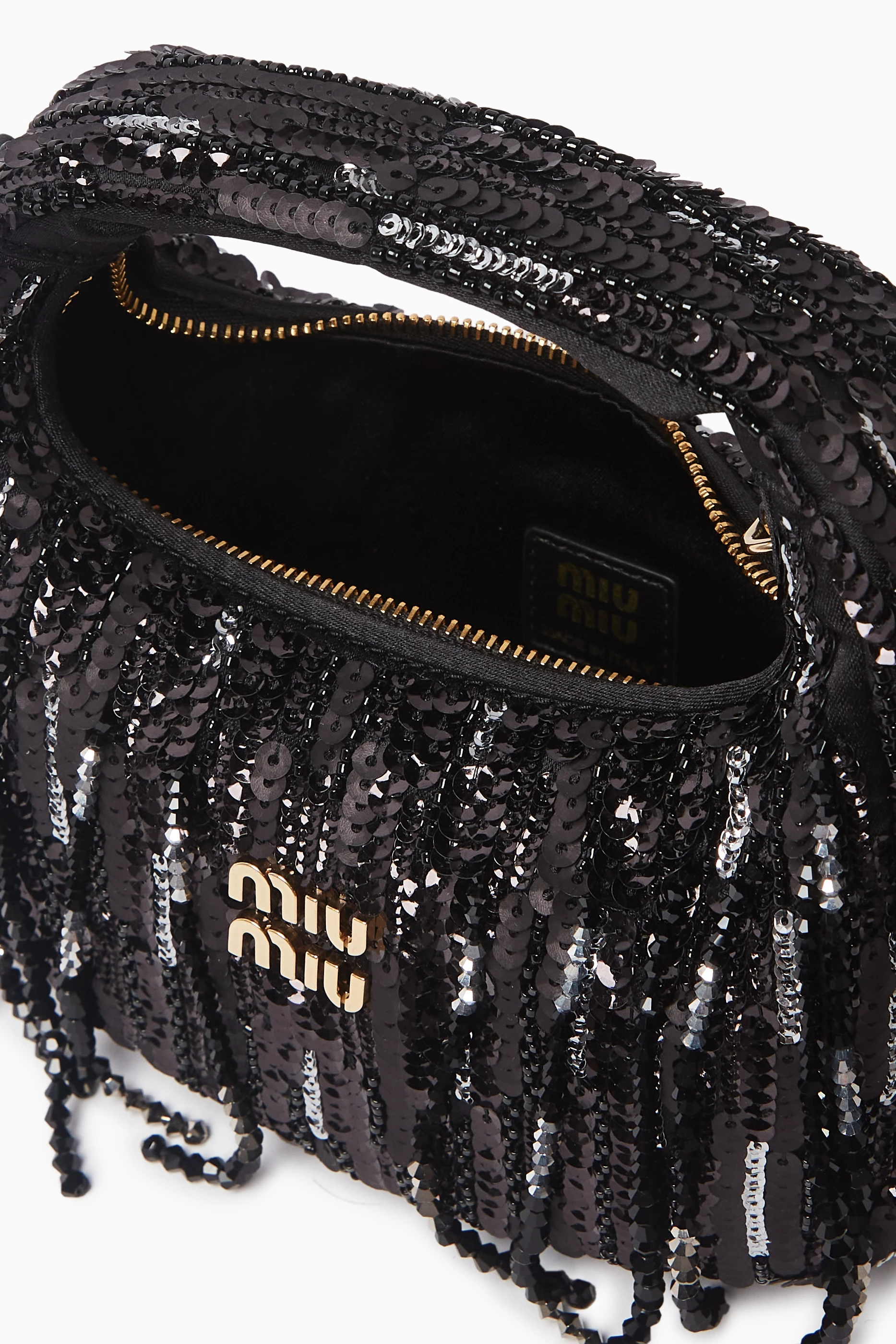 Buy Miu Miu Black Wander Mini Bag in Crystal-embellished Satin For