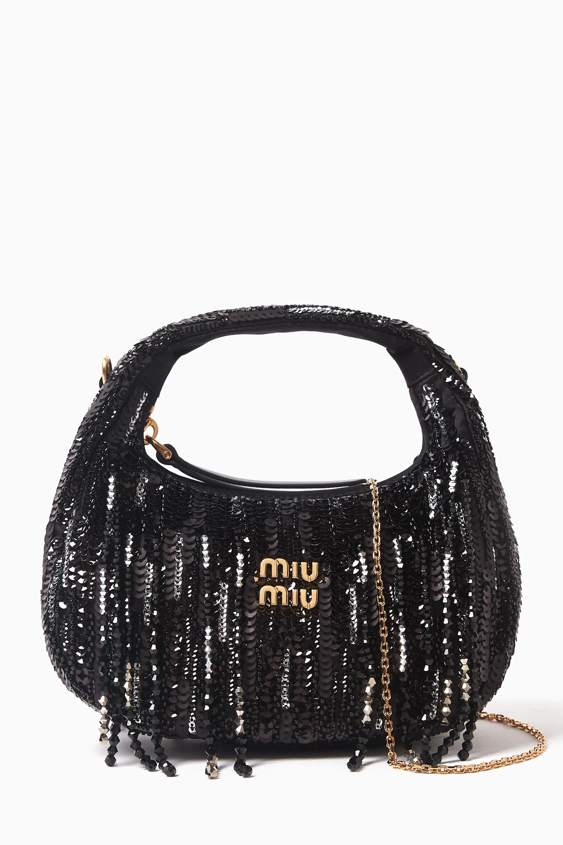Buy Miu Miu Black Wander Mini Bag in Crystal-embellished Satin For