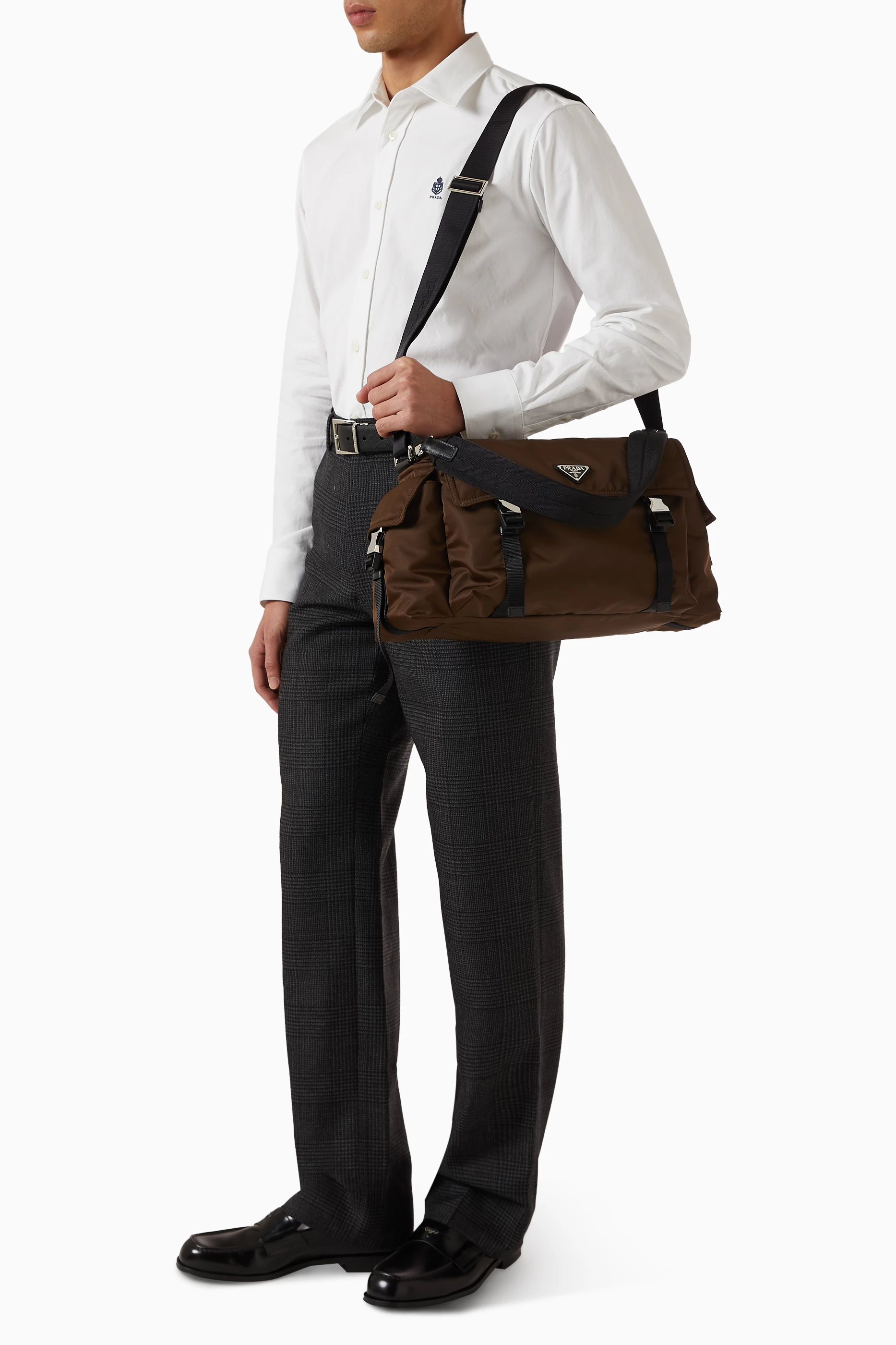 Buy Prada Brown Explore Bag in Re-Nylon & Leather For Women Online