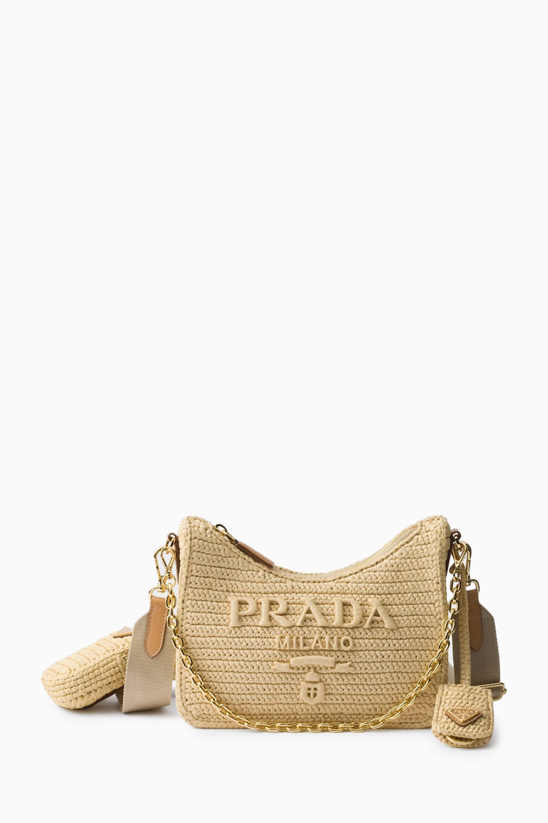 Buy Prada Neutral Re-Edition 2005 Crossbody Bag in Crochet For