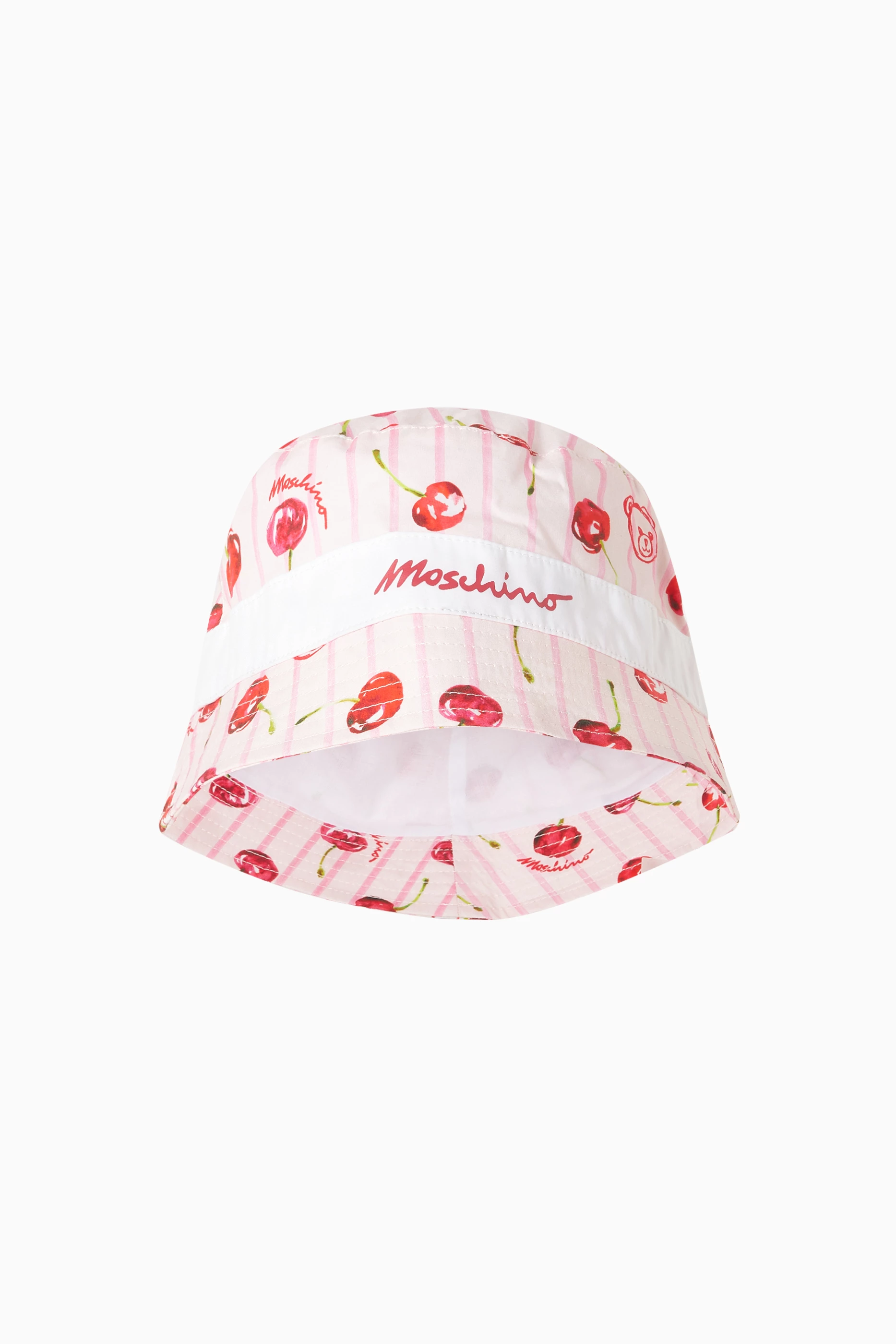 Buy Moschino Pink Striped Cherry & Teddy Bucket Hat For  display picture 2