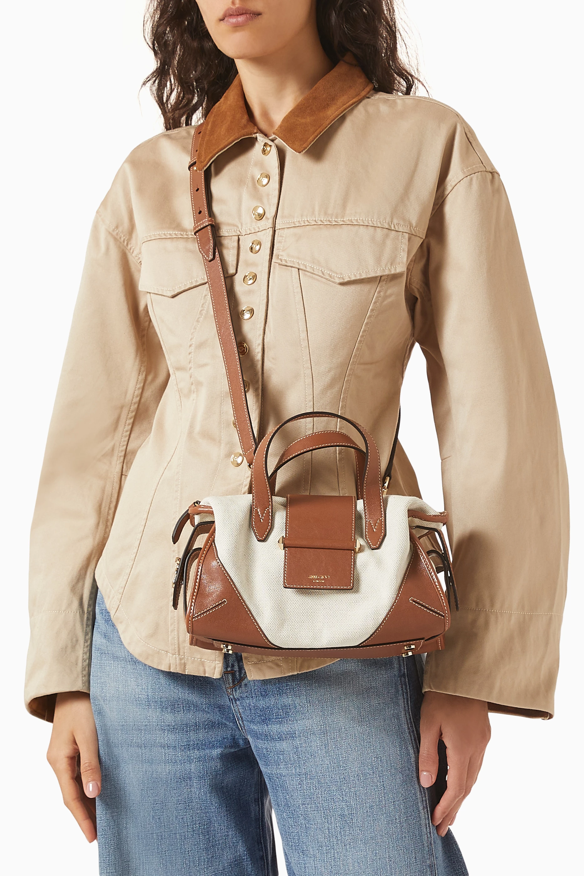 Buy Jimmy Choo Brown Bar Holdall Tote Bag in Canvas & Leather For