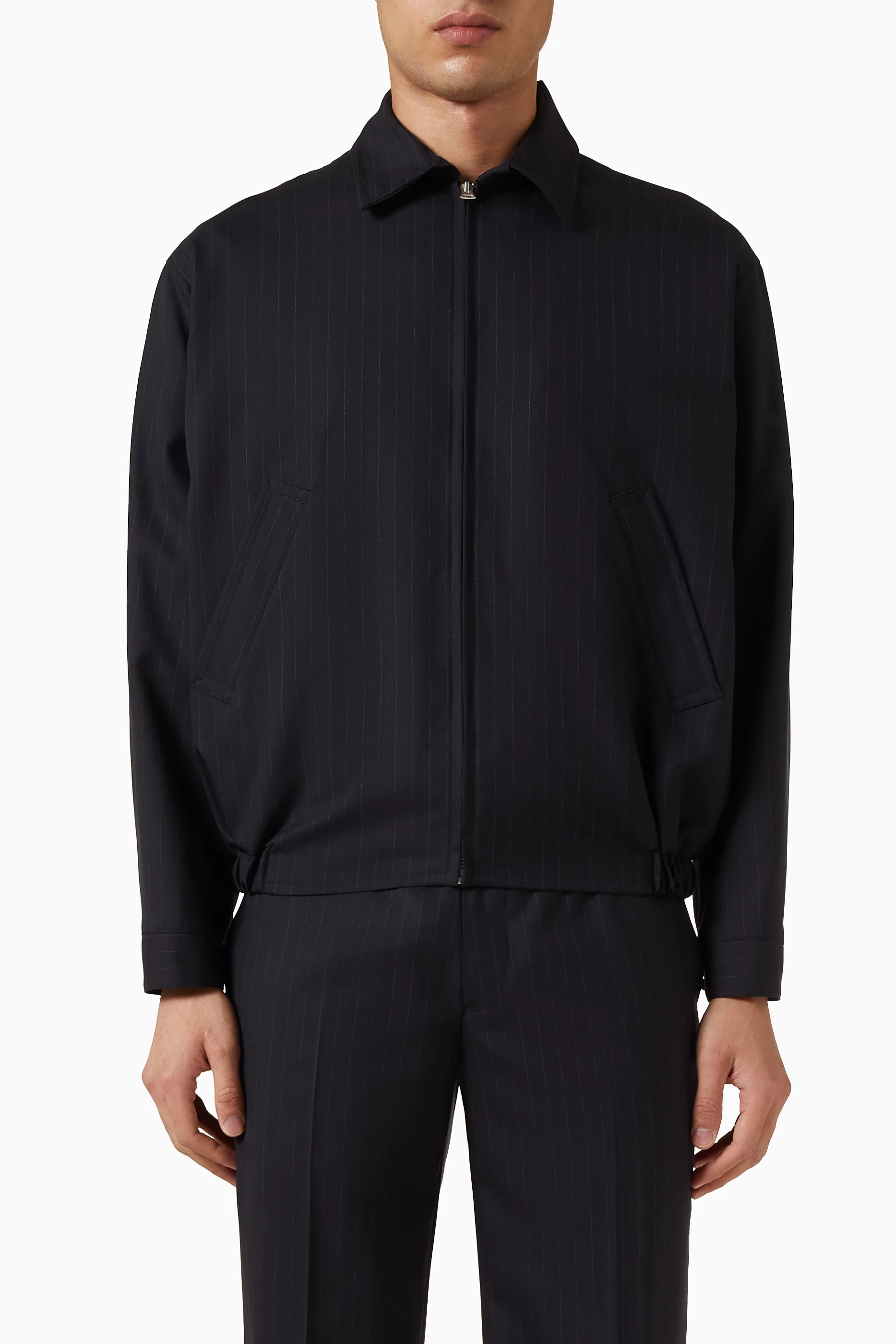 Buy Kaptain Sunshine Blue Shadow Stripe Blouson Jacket in Wool For