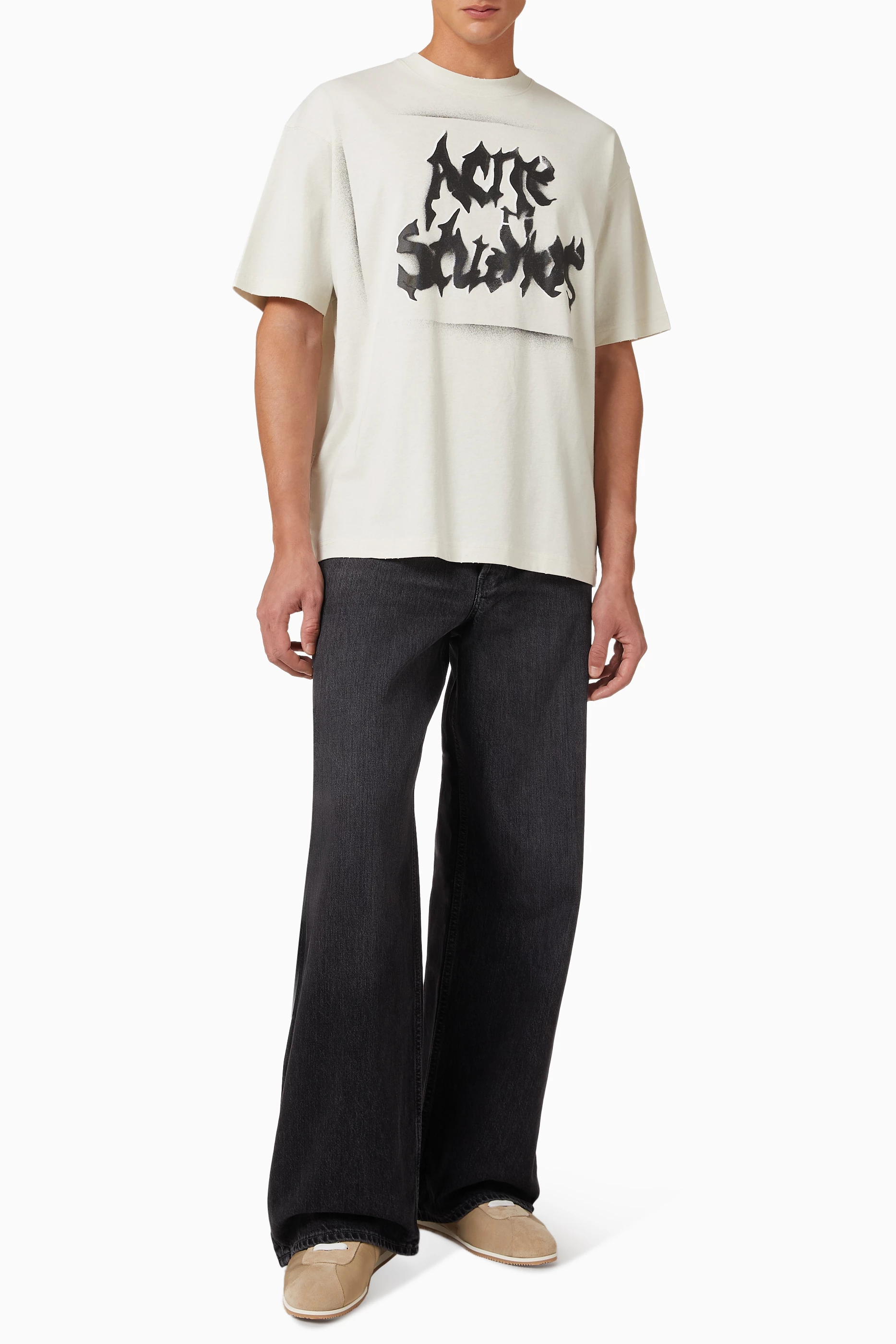 Buy Acne Studios White Gothic Logo T-shirt in Cotton-blend For Men 