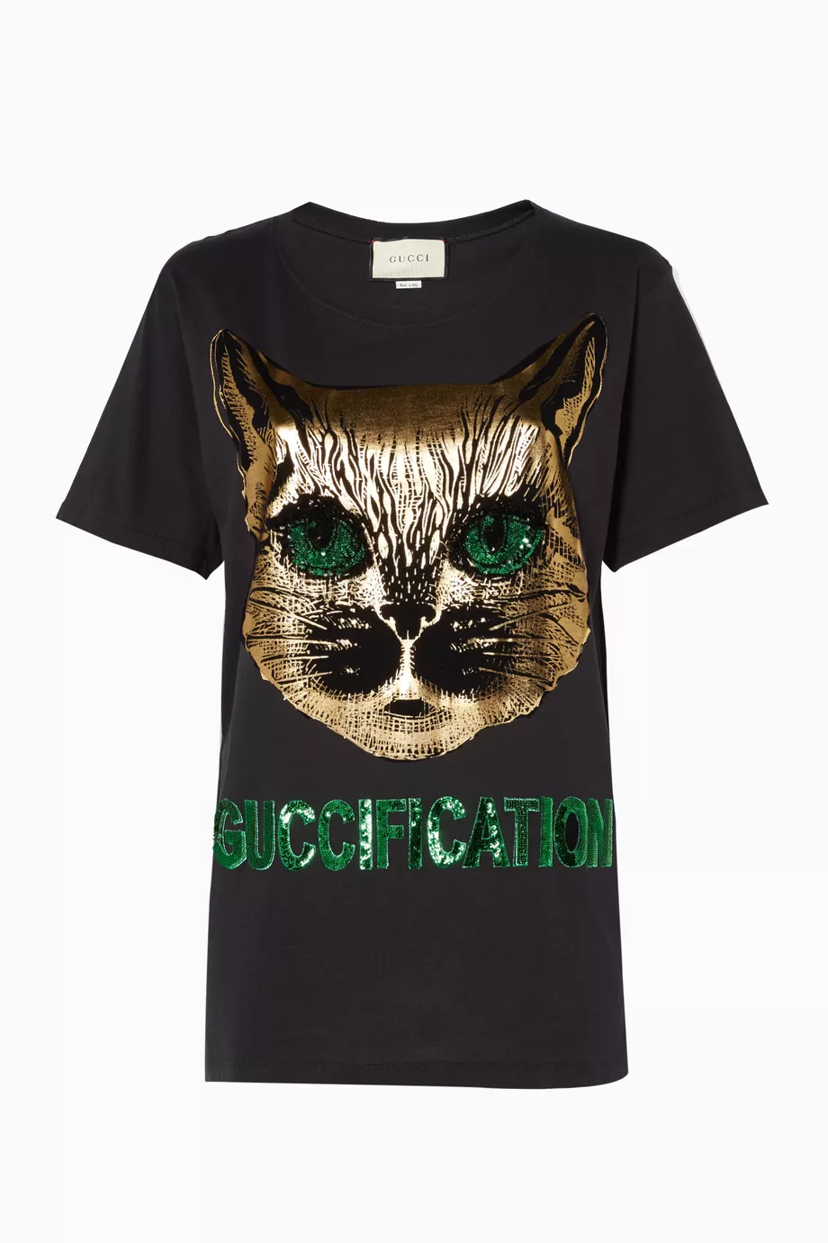 Buy Gucci Black Black Sequin Embellished Guccification T Shirt for