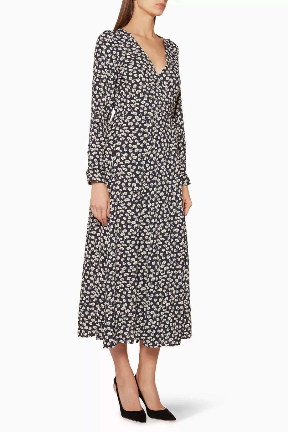 Buy Ganni Blue Navy Floral Print Roseburg Wrap Dress for Women in