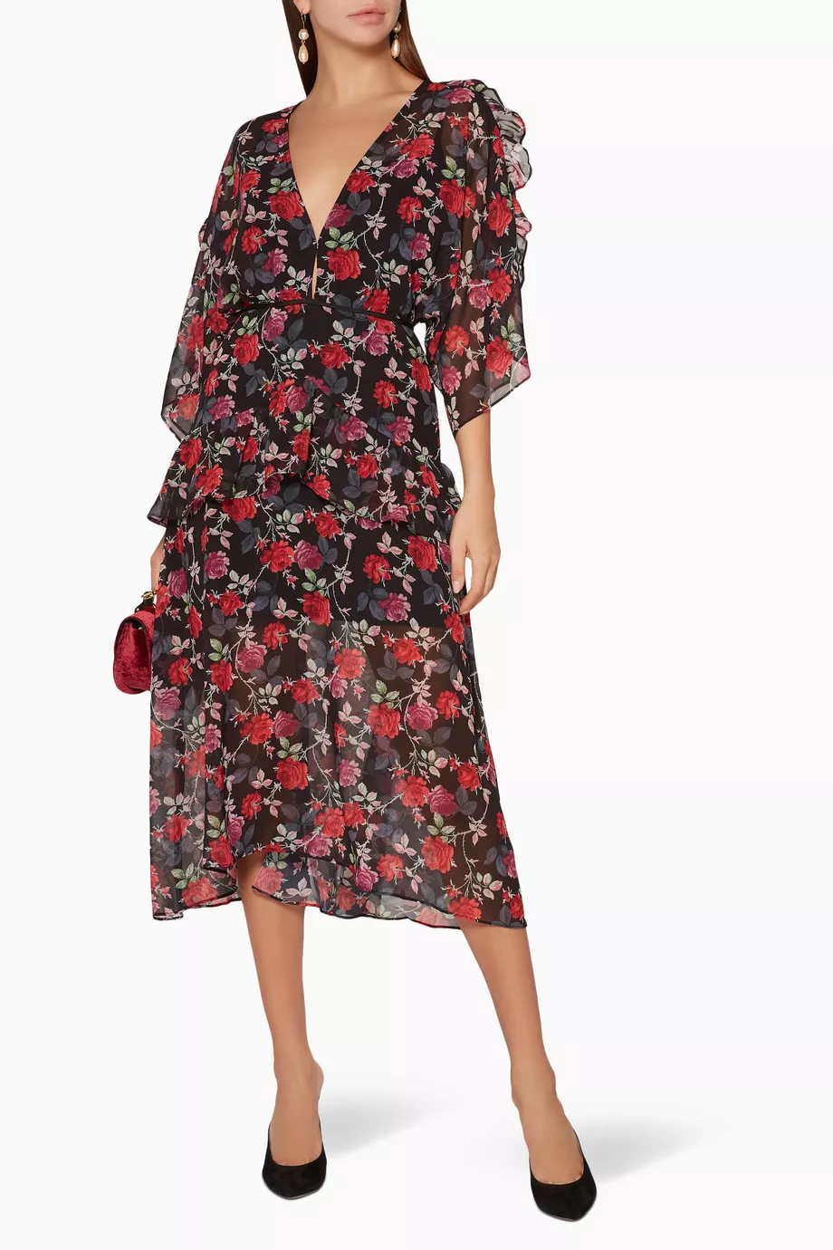 Buy La Maison Talulah Black Black Floral Print Jet Rose Midi Dress