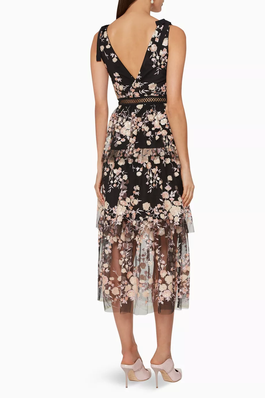 Self portrait sleeveless midnight floral mesh dress 2025