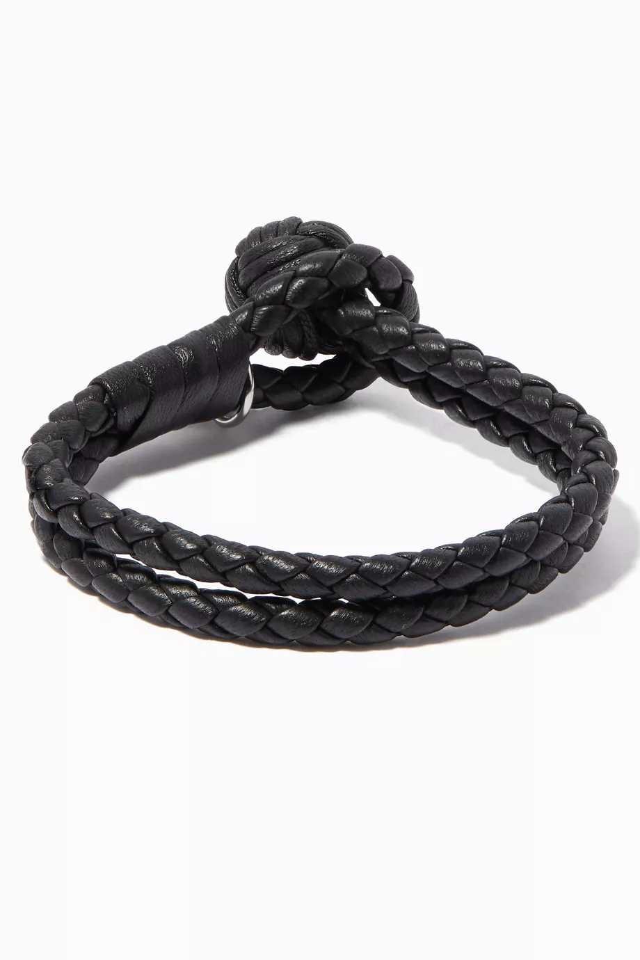 Buy Bottega Veneta Black Intrecciato Leather Bracelet for Men in