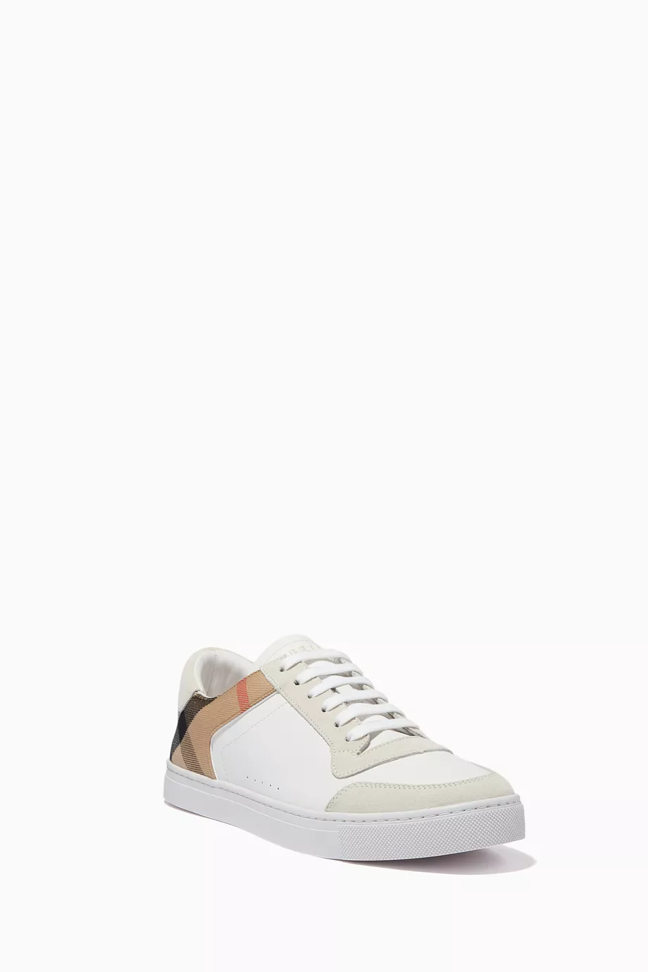 Buy Burberry White Sneakers in Leather Suede House Check Cotton