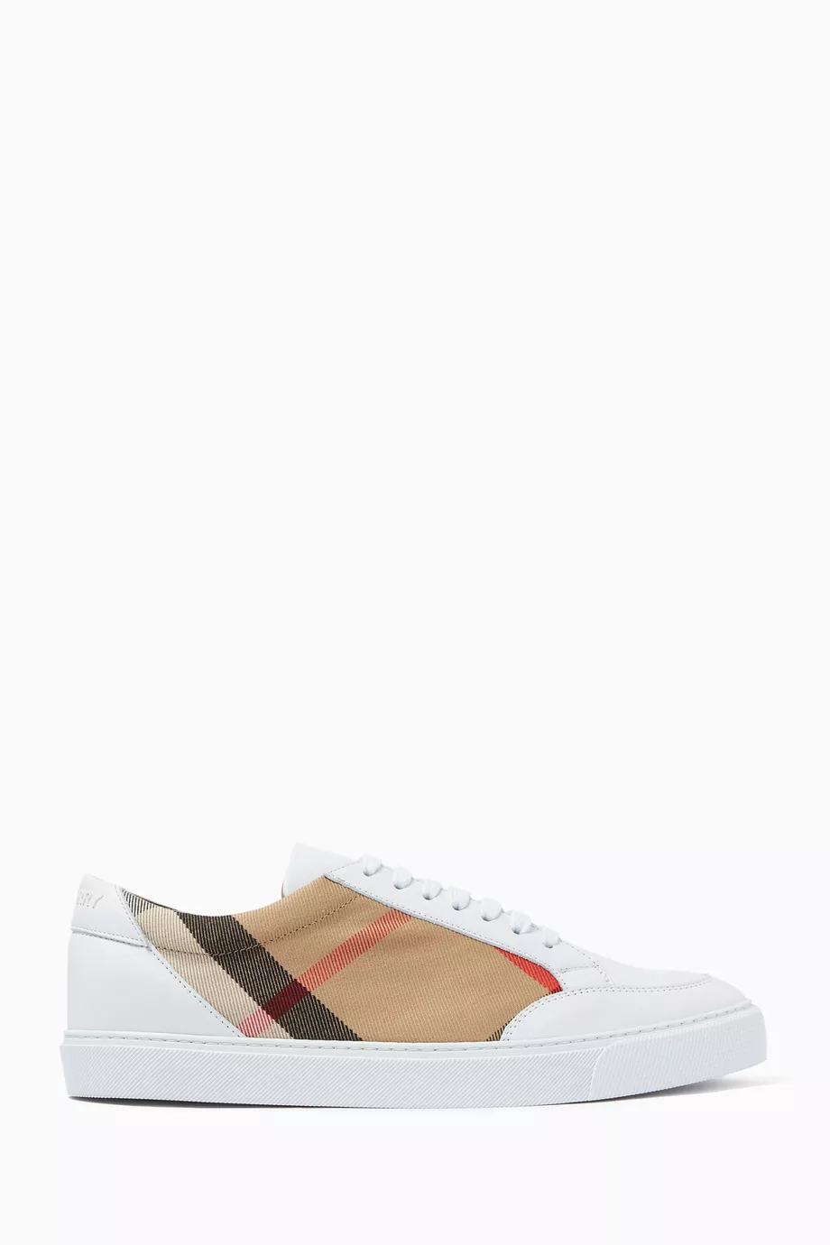 Buy Burberry Neutral Sneakers in Leather House Check Cotton for