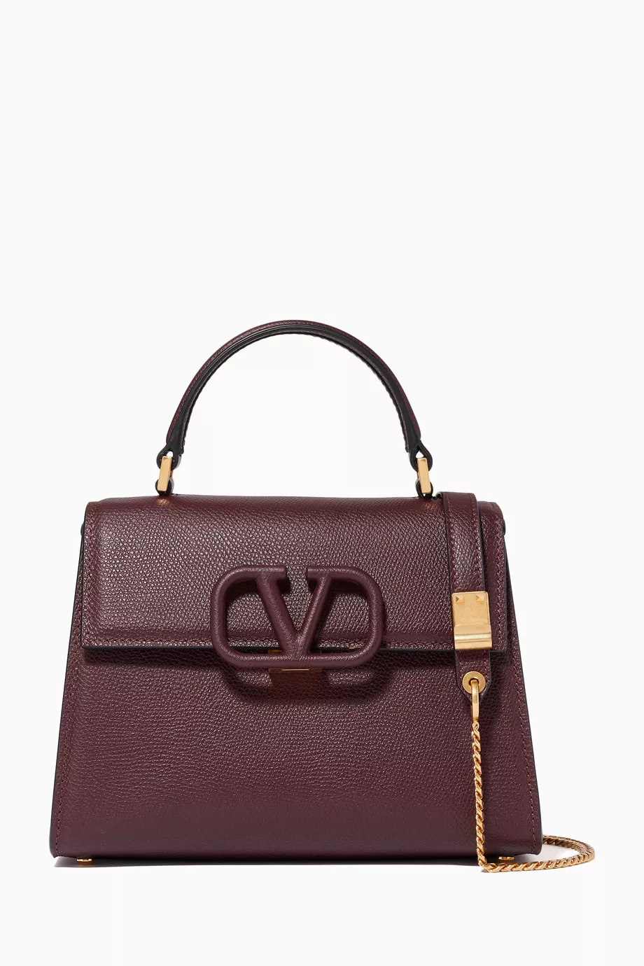 Valentino V-Sling Medium Leather Shoulder Bag Burgundy