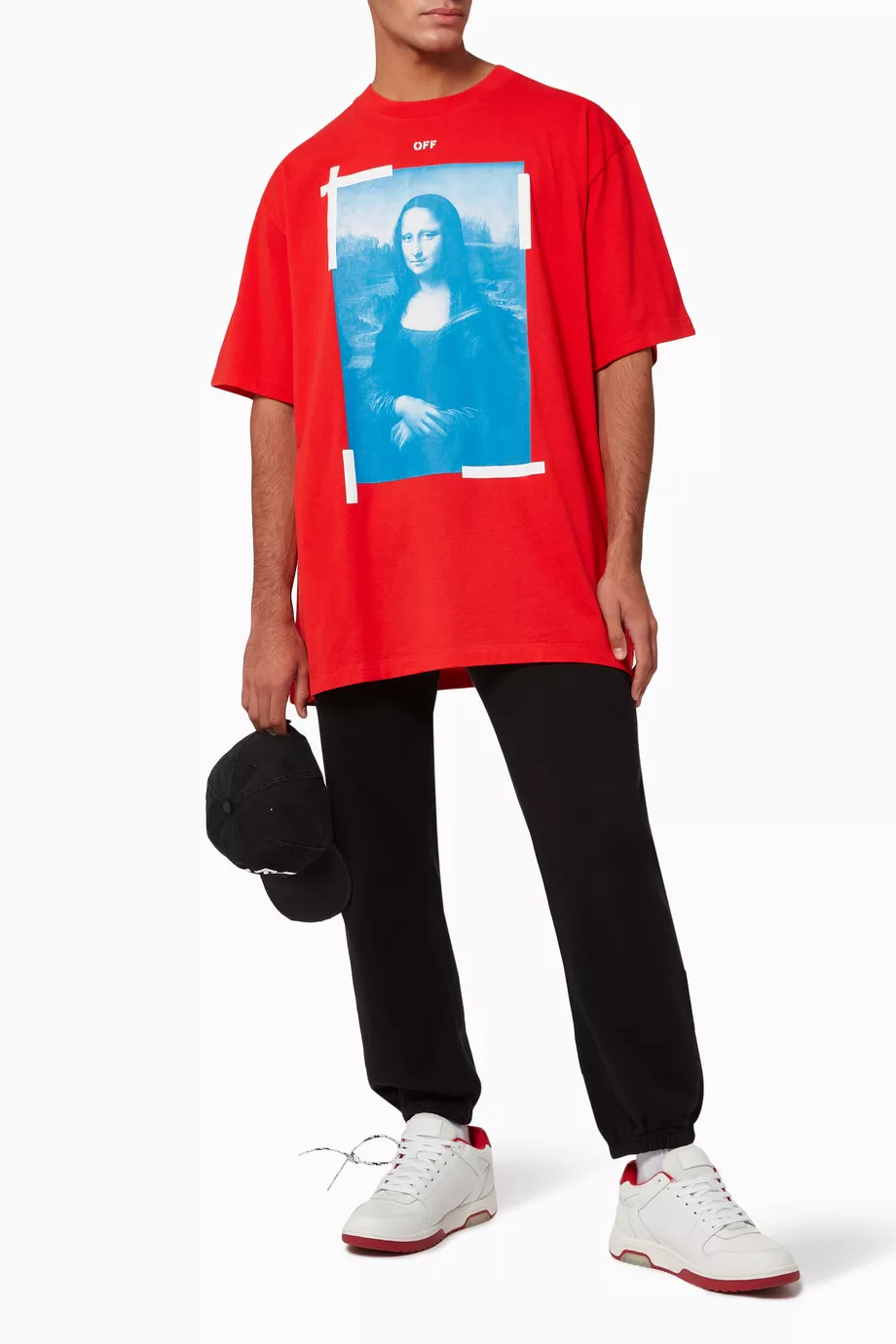 Buy Off White Red Mona Lisa Oversized Cotton T Shirt for Men in