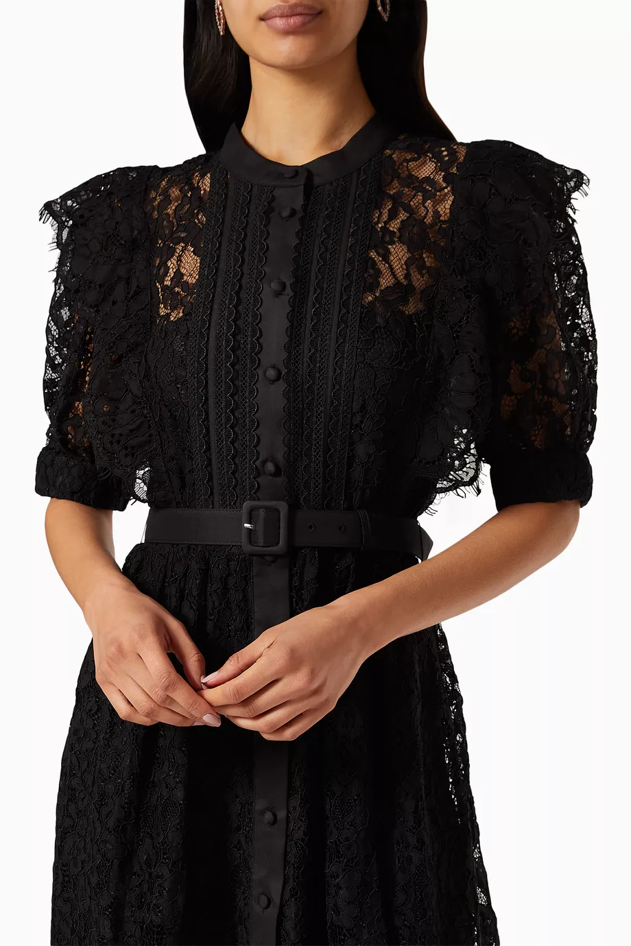 Buy Self Portrait Black Lace Midi Dress for Women in Saudi Ounass