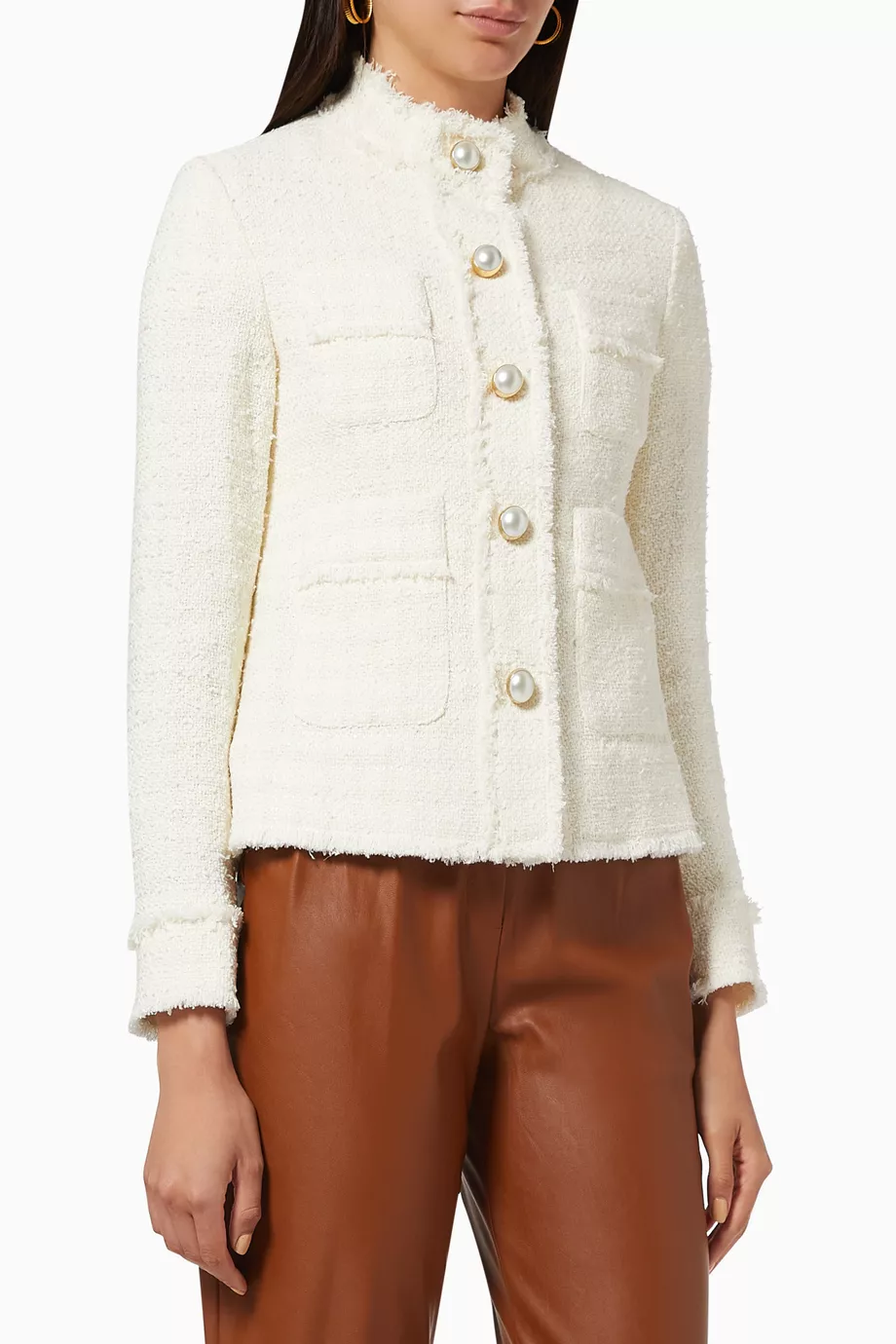 Buy PINKO White Immortale Jacket in Tweed for Women in Saudi Ounass