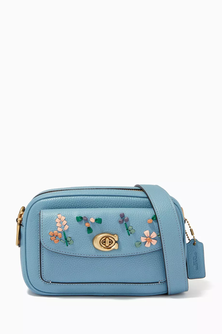 Buy Coach Blue Willow Camera Bag with Floral Embroidery in Leather