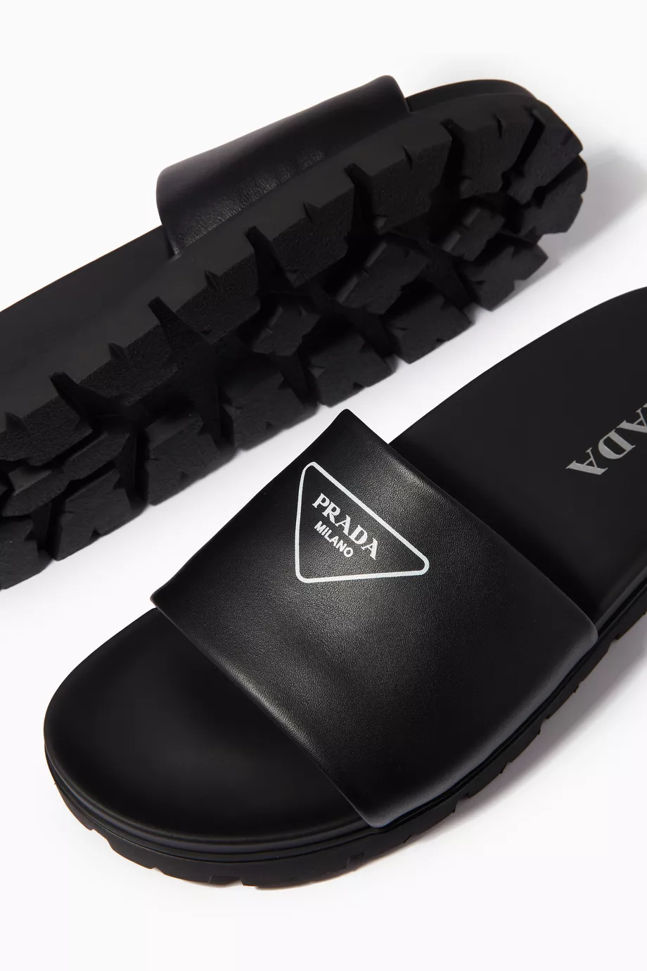 Buy Prada Black Logo Slides in Leather for Men in Saudi Ounass