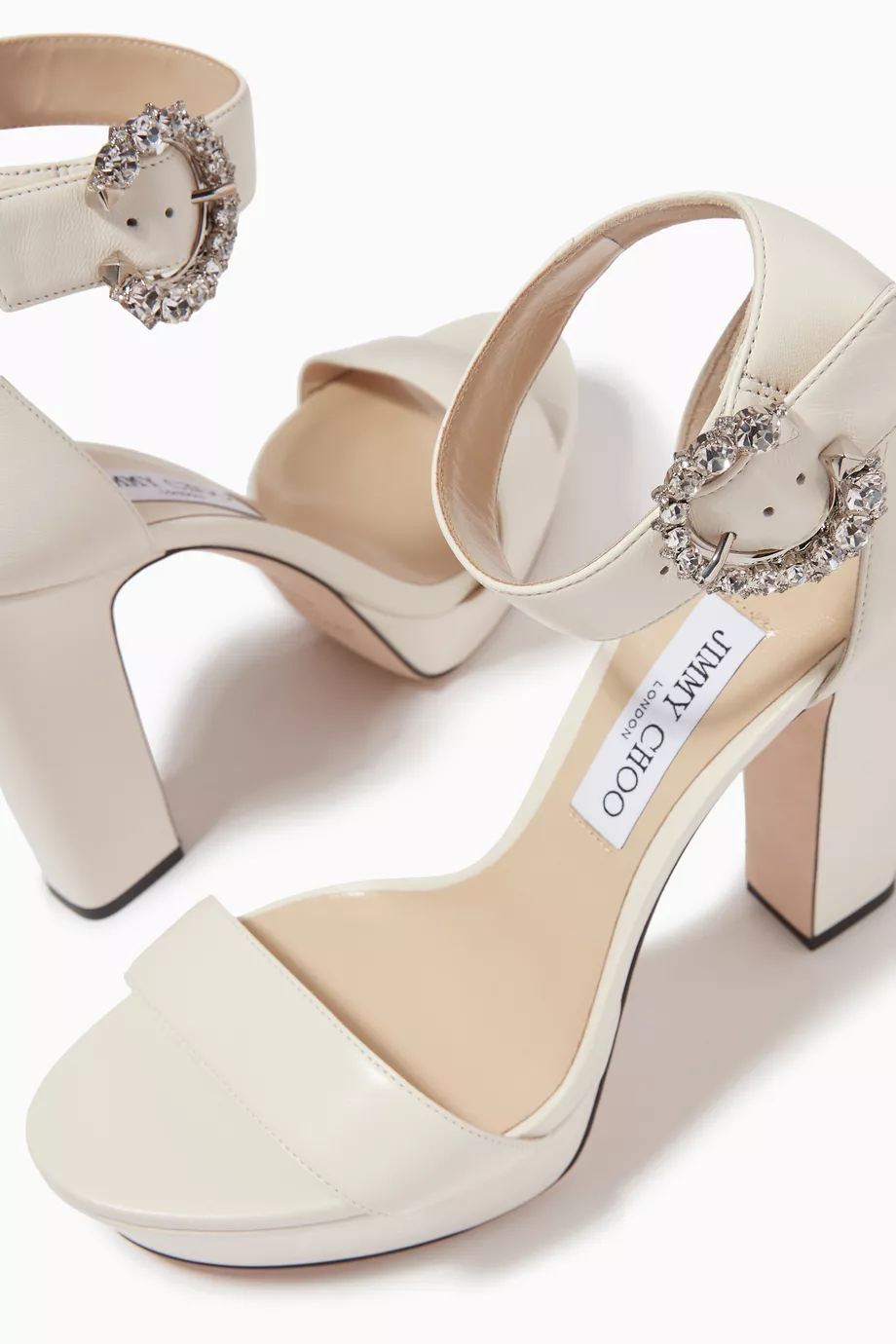Buy Jimmy Choo White Mionne 120 Platform Sandals in Nappa for